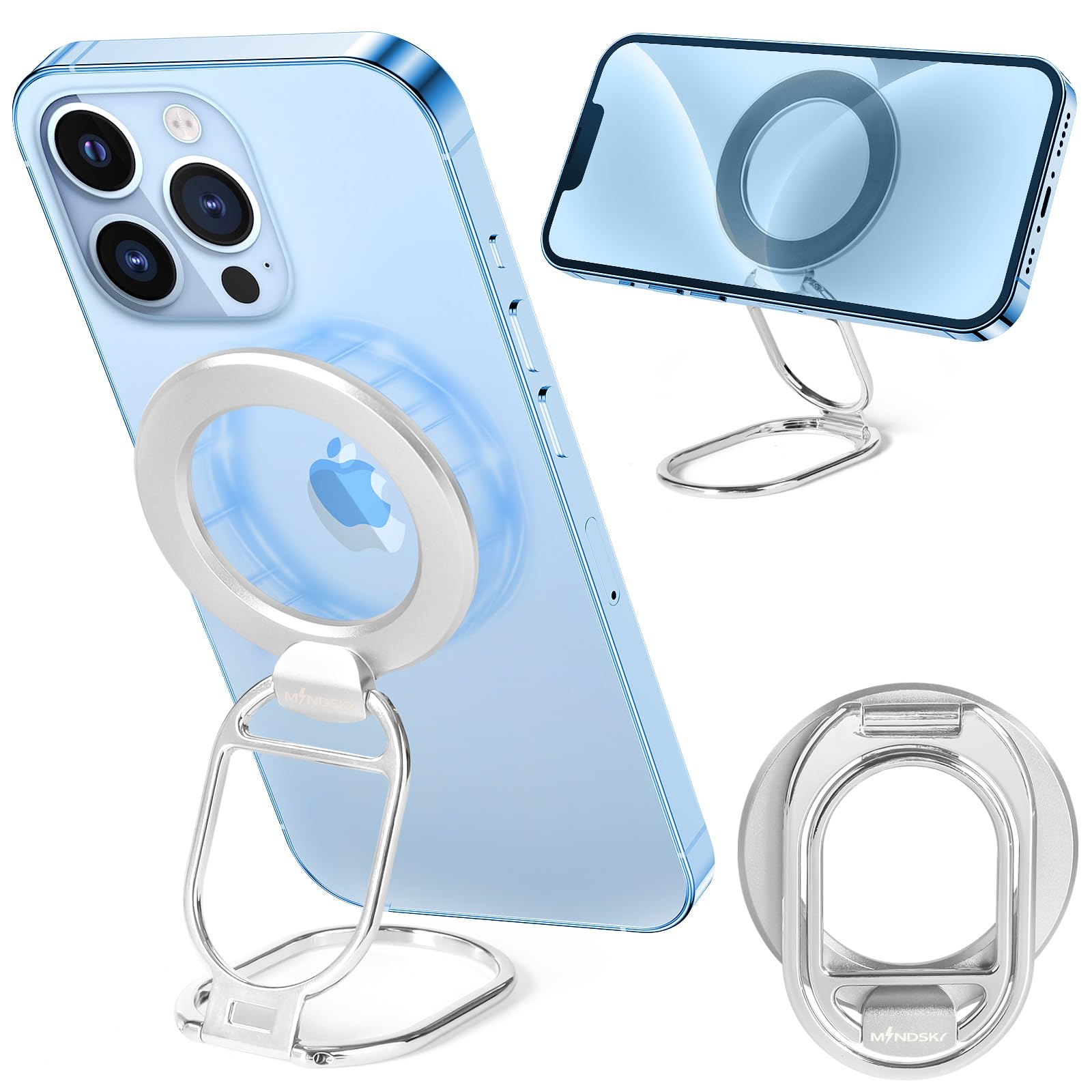 MINDSKY Phone Stand Phone Grip Compatible with iPhone 12 13 14 15 Mini Pro Pro Max Accessories Removable Magnetic Finger Phone Ring Grip (Silver)