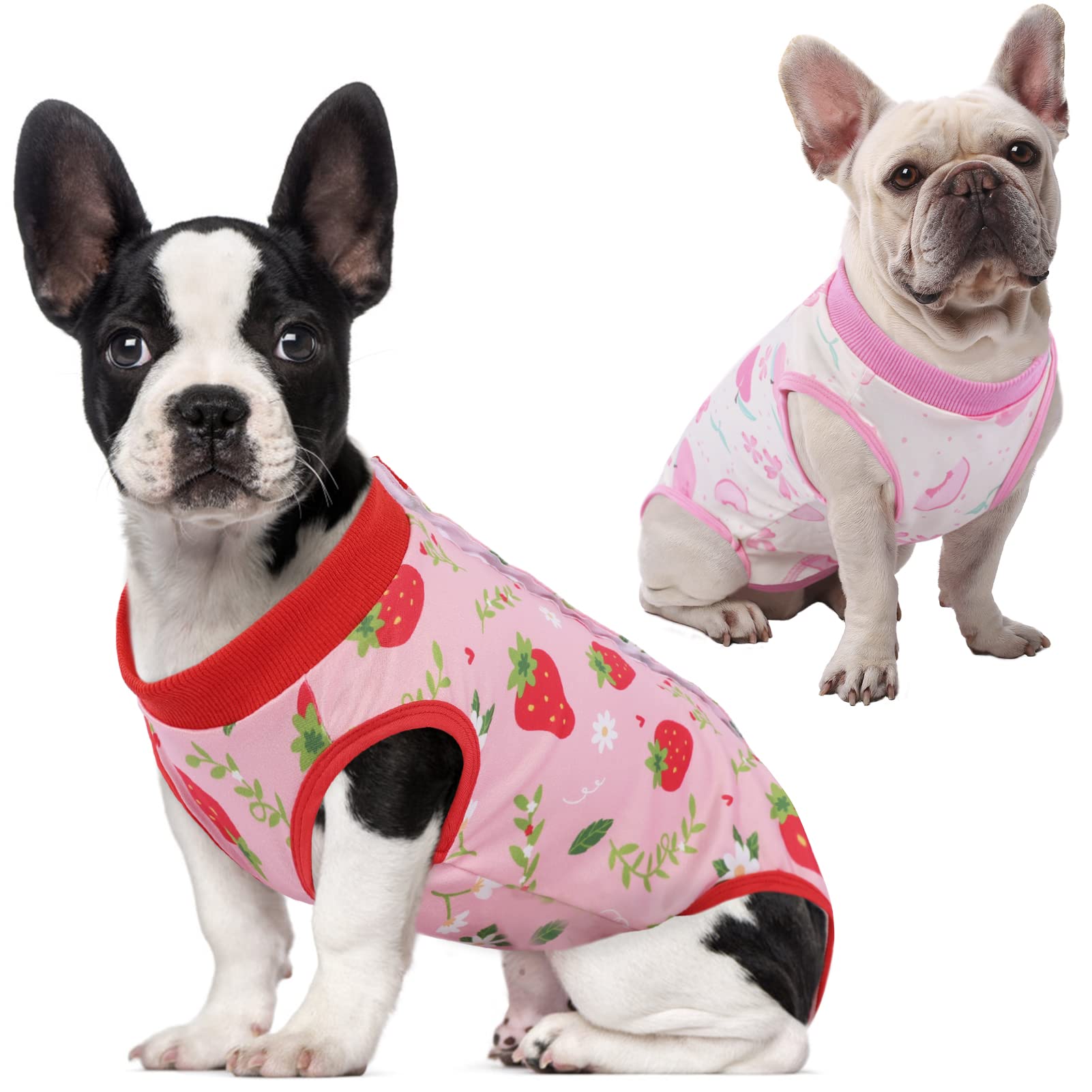 SAWMONG SAWMONG 2 Pack Recovery Suit for Dogs Surgical Suit Spay Neuter E Collar Strawberry Peach Size S - View 7 of 9