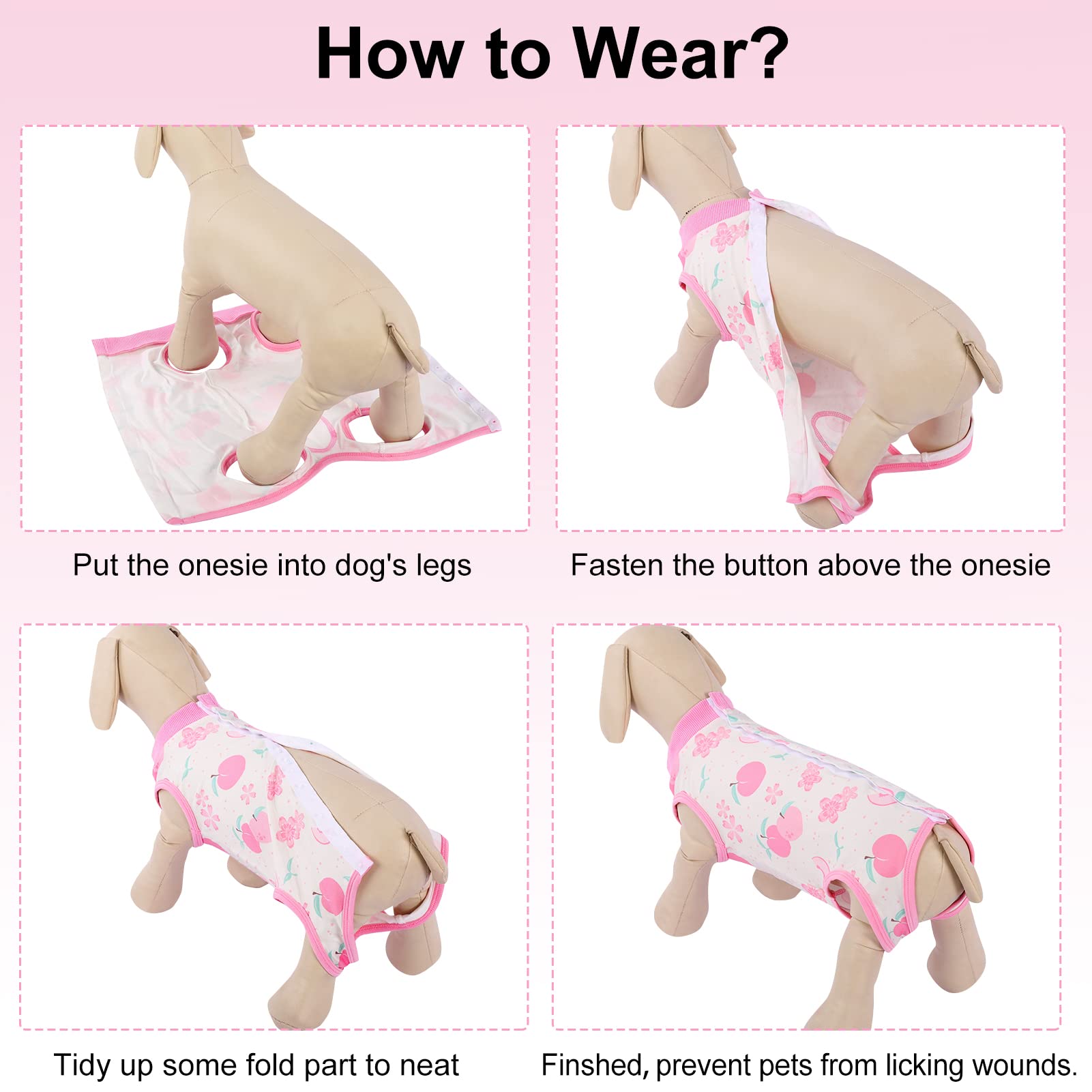 SAWMONG SAWMONG 2 Pack Recovery Suit for Dogs Surgical Suit Spay Neuter E Collar Strawberry Peach Size S - View 8 of 9