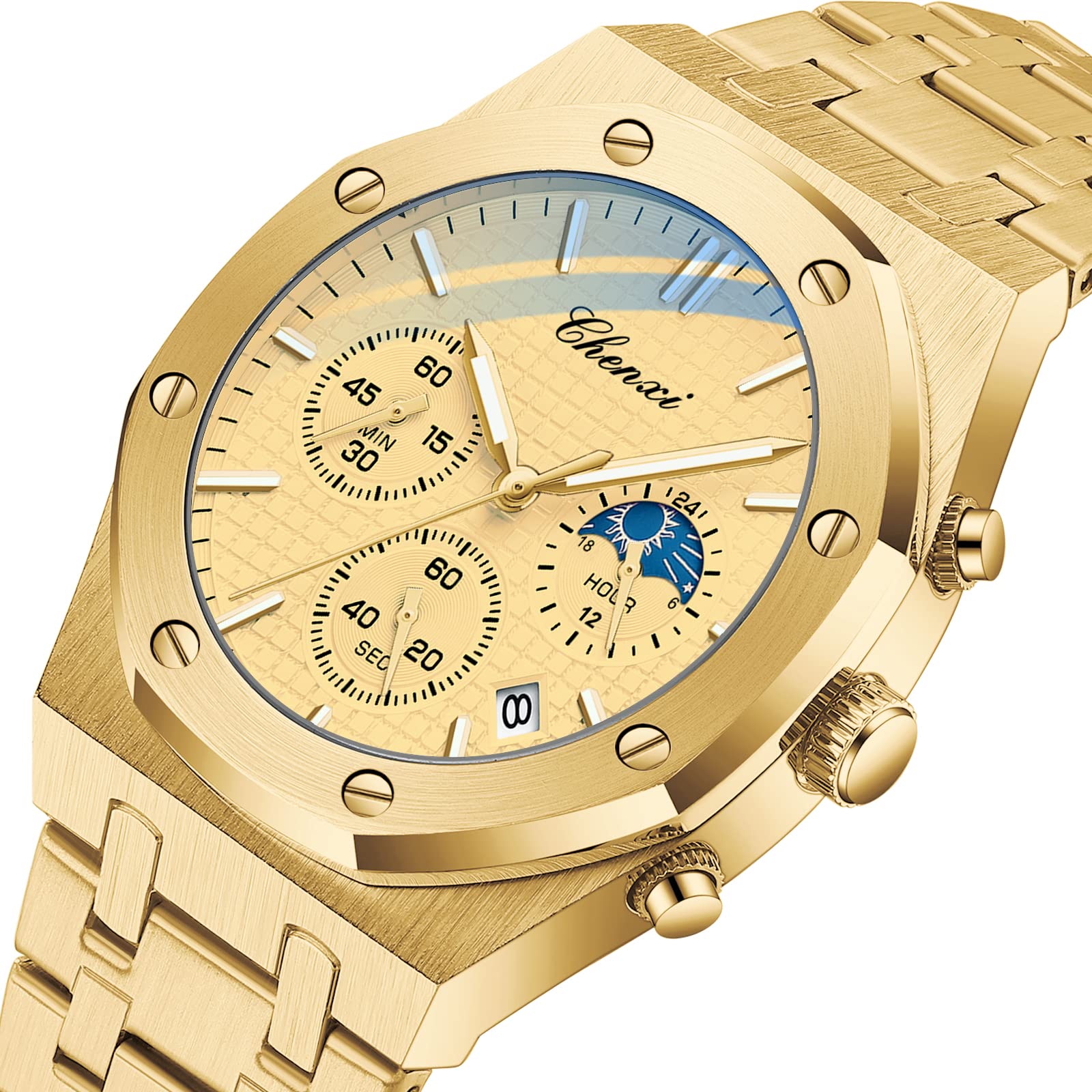 Gosasa Luxury Men's Gold Chronograph Business Quartz Watch Waterproof Stainless Steel Strap Luminous Fashion Wristwatch - View 2 of 8