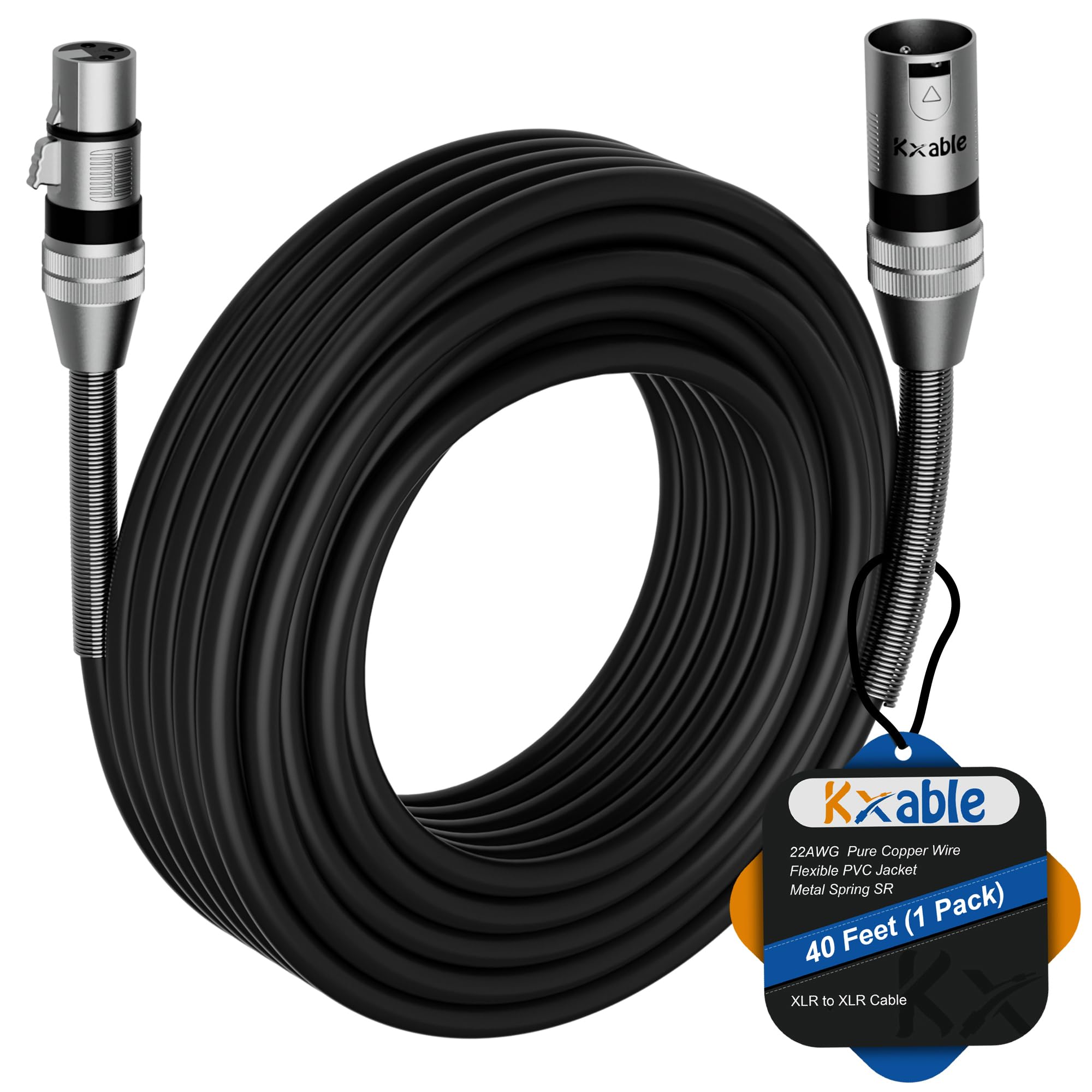 Kxable XLR Microphone Cable 40FT, XLR Male to Female Balanced Mic Cable, 3-Pin Shielded Speaker Cord, Zinc Alloy Connectors, Premium 22AWG Pure
