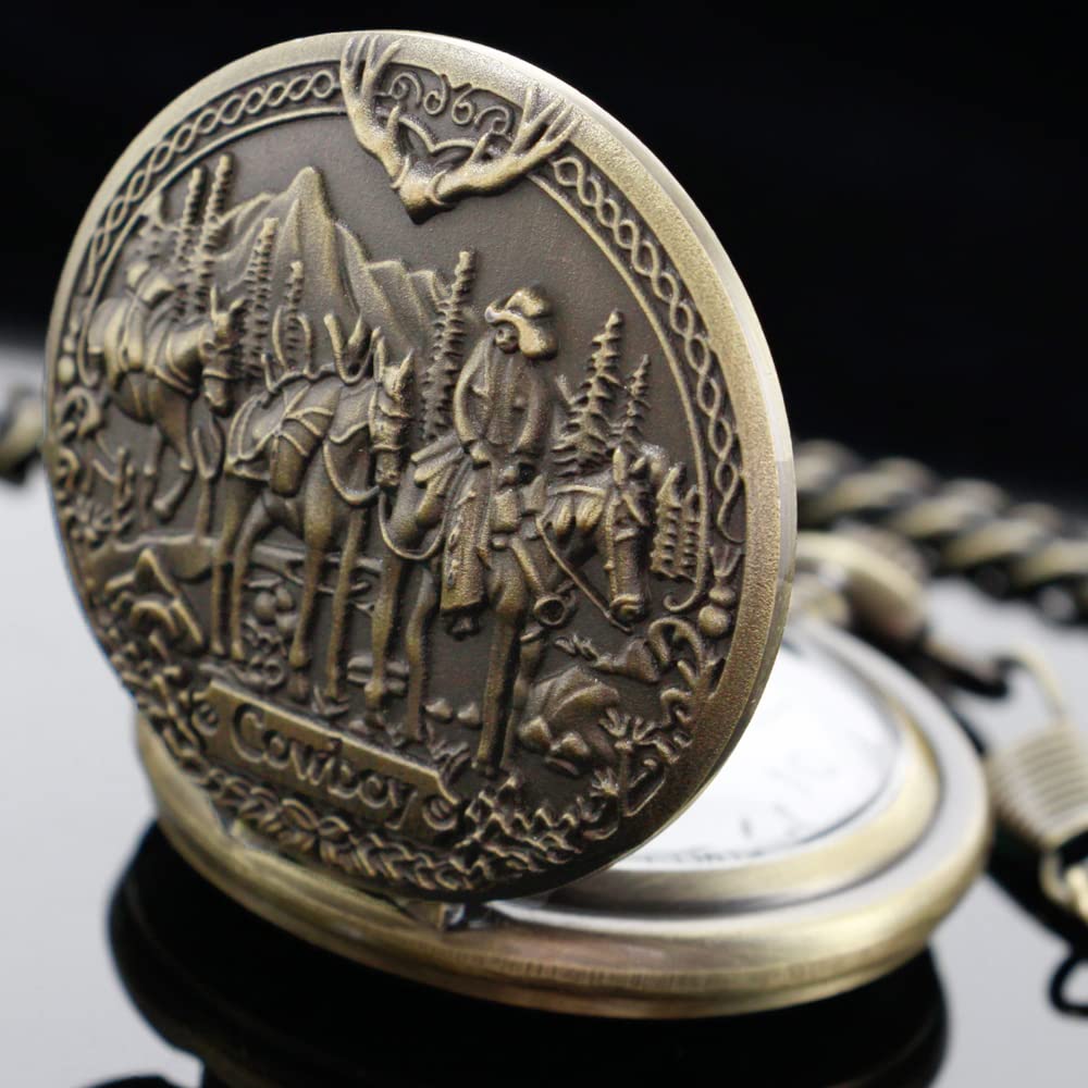 Tiong Pocket Watch Classic Pattern Arabic Numerals Quartz Customized Gift for Men Women Bronze 32 Classic Design - View 4 of 7