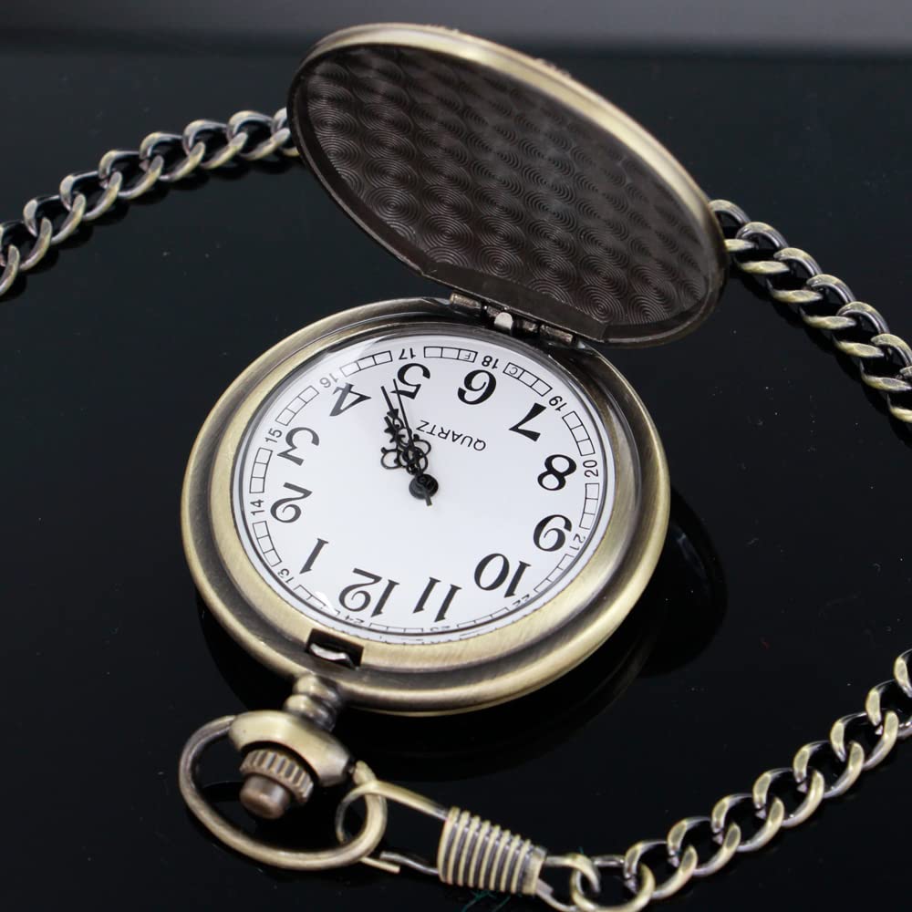 Tiong Pocket Watch Classic Pattern Arabic Numerals Quartz Customized Gift for Men Women Bronze 32 Classic Design - View 5 of 7