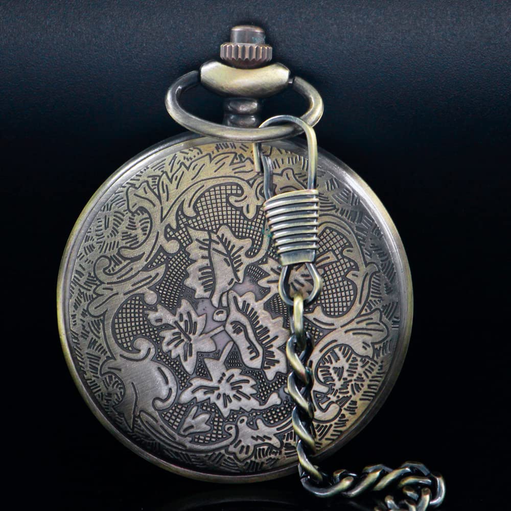 Tiong Pocket Watch Classic Pattern Arabic Numerals Quartz Customized Gift for Men Women Bronze 32 Classic Design - View 6 of 7