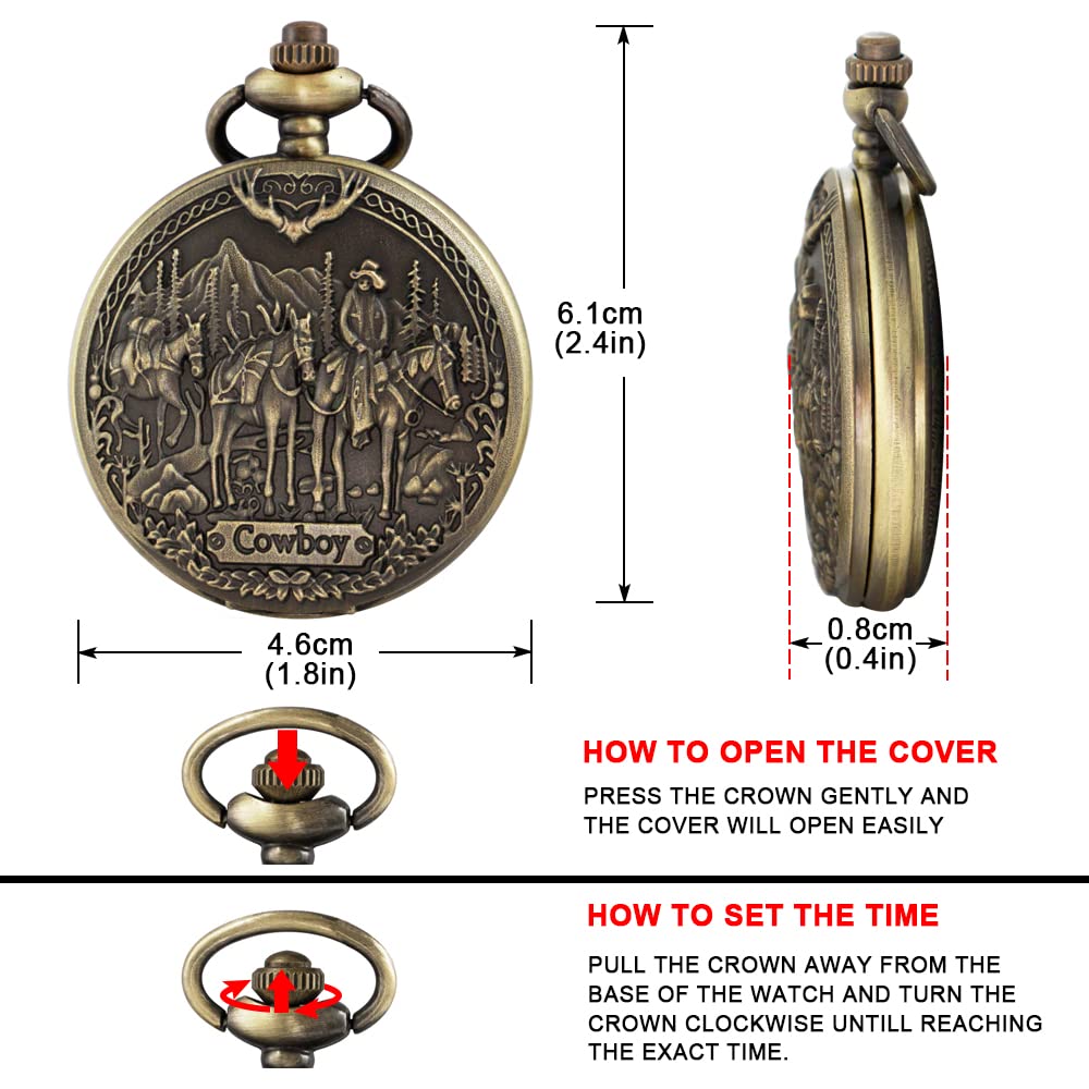 Tiong Pocket Watch Classic Pattern Arabic Numerals Quartz Customized Gift for Men Women Bronze 32 Classic Design - View 7 of 7