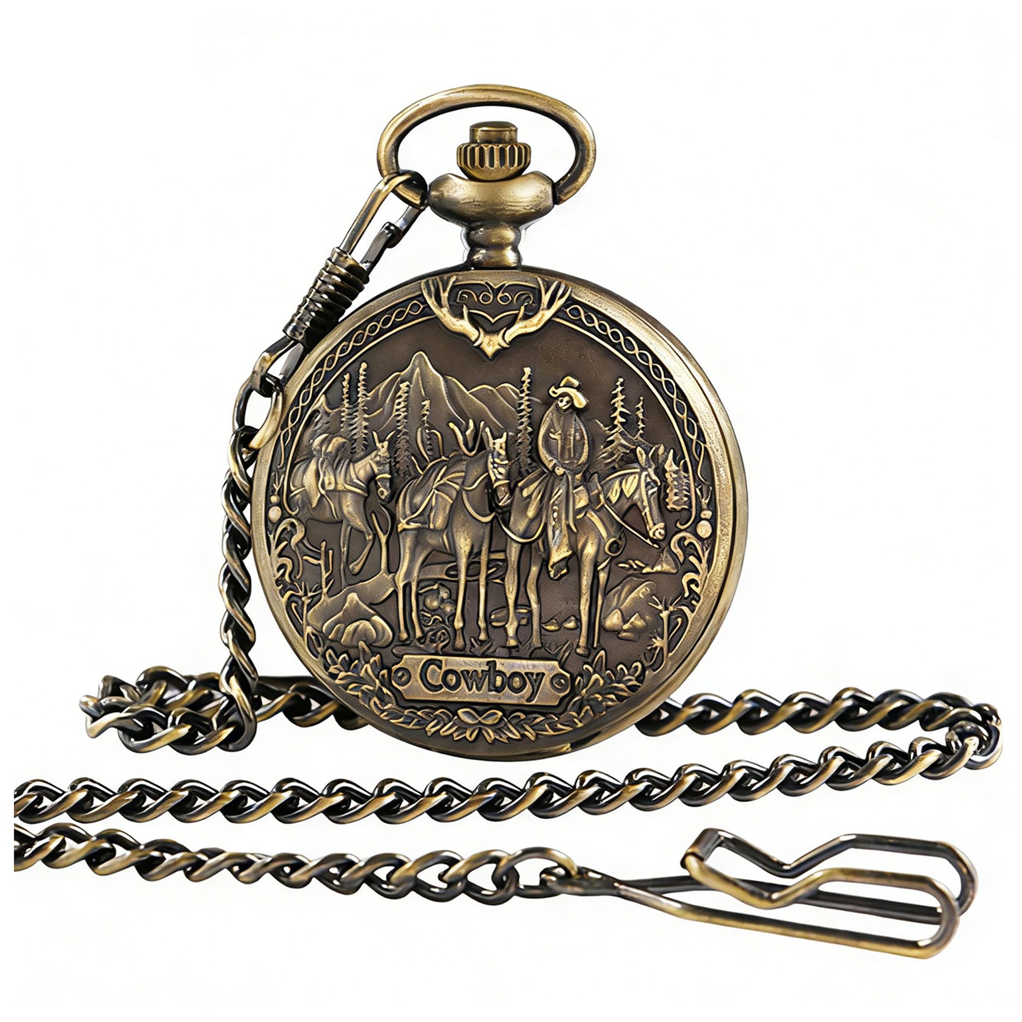 Tiong Pocket Watch Classic Pattern Arabic Numerals Quartz Customized Gift for Men Women Bronze 32 Classic Design