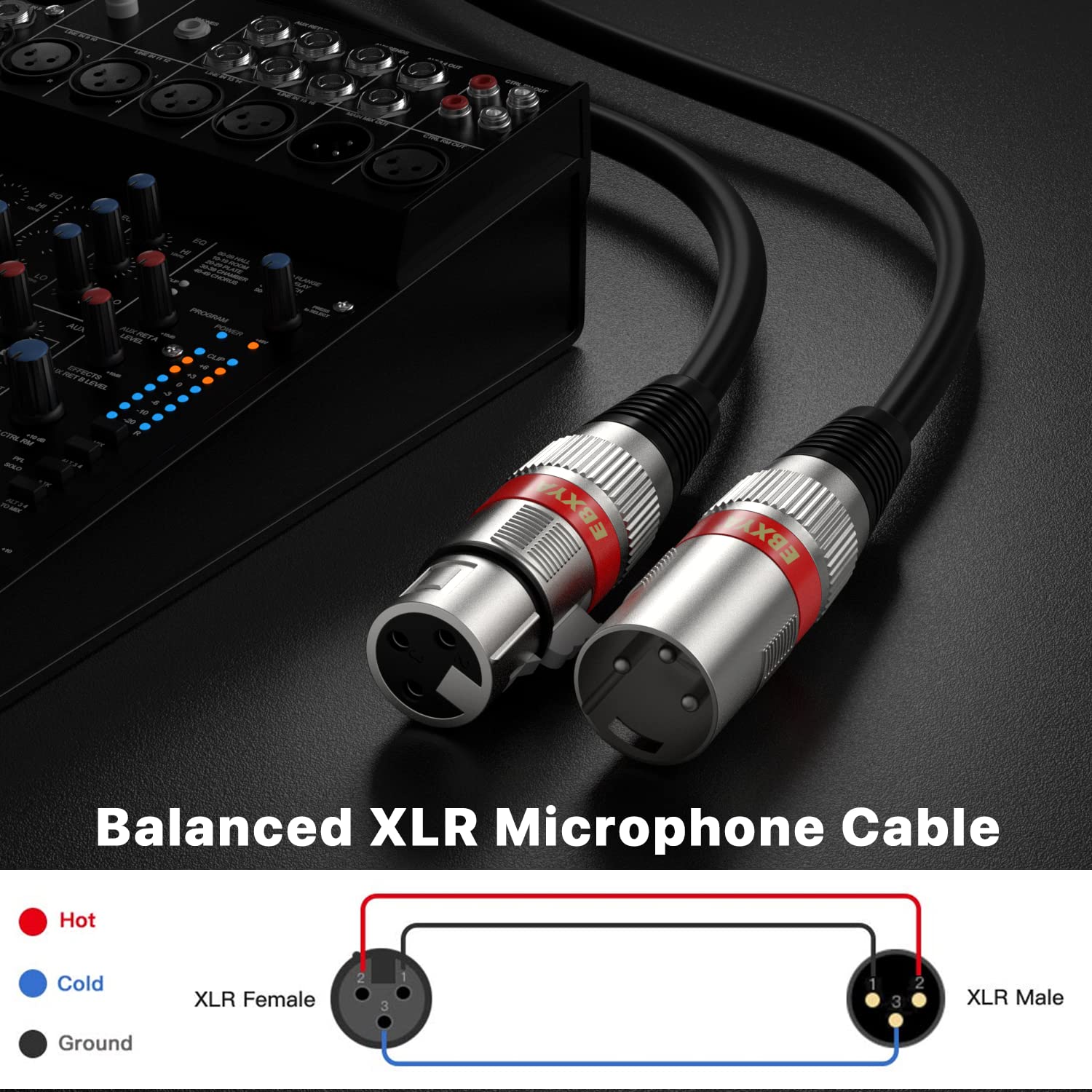 EBXYA XLR Cable 20ft 4 Pack - Mic Cables Balanced DMX Cable Male to Female Suitable for Microphones, Radio Station, Stage Lighting - View 3 of 6