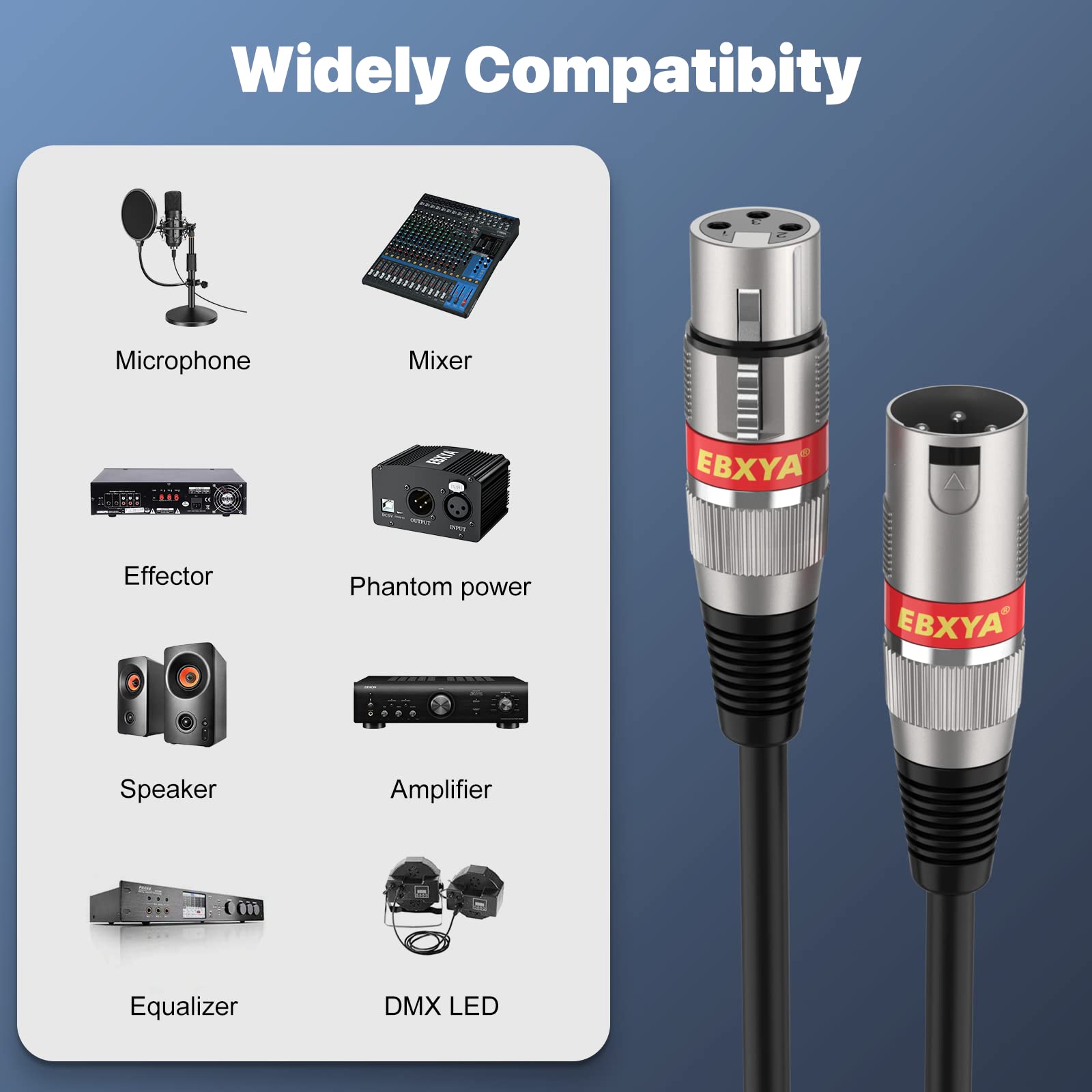 EBXYA XLR Cable 20ft 4 Pack - Mic Cables Balanced DMX Cable Male to Female Suitable for Microphones, Radio Station, Stage Lighting - View 4 of 6
