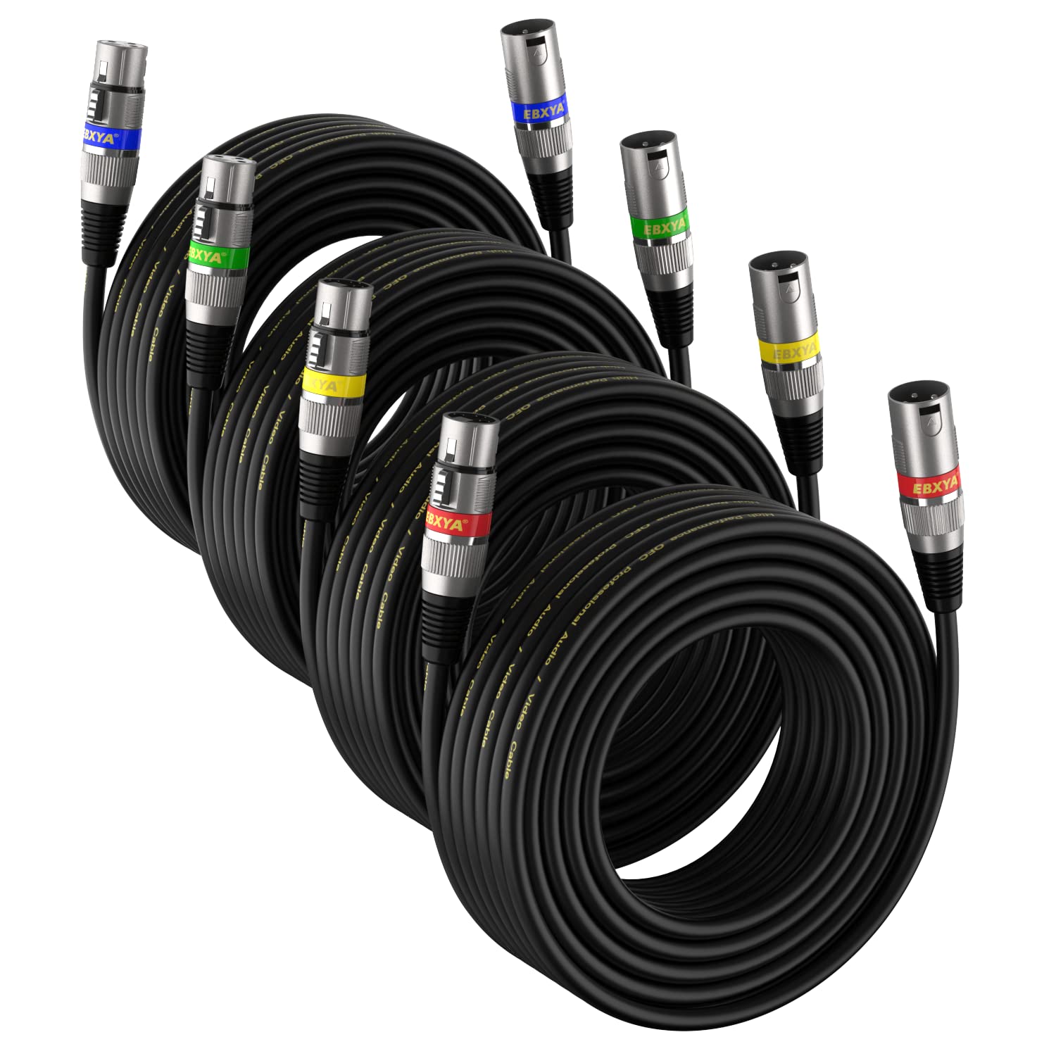 EBXYA XLR Cable 20ft 4 Pack - Mic Cables Balanced DMX Cable Male to Female Suitable for Microphones, Radio Station, Stage Lighting