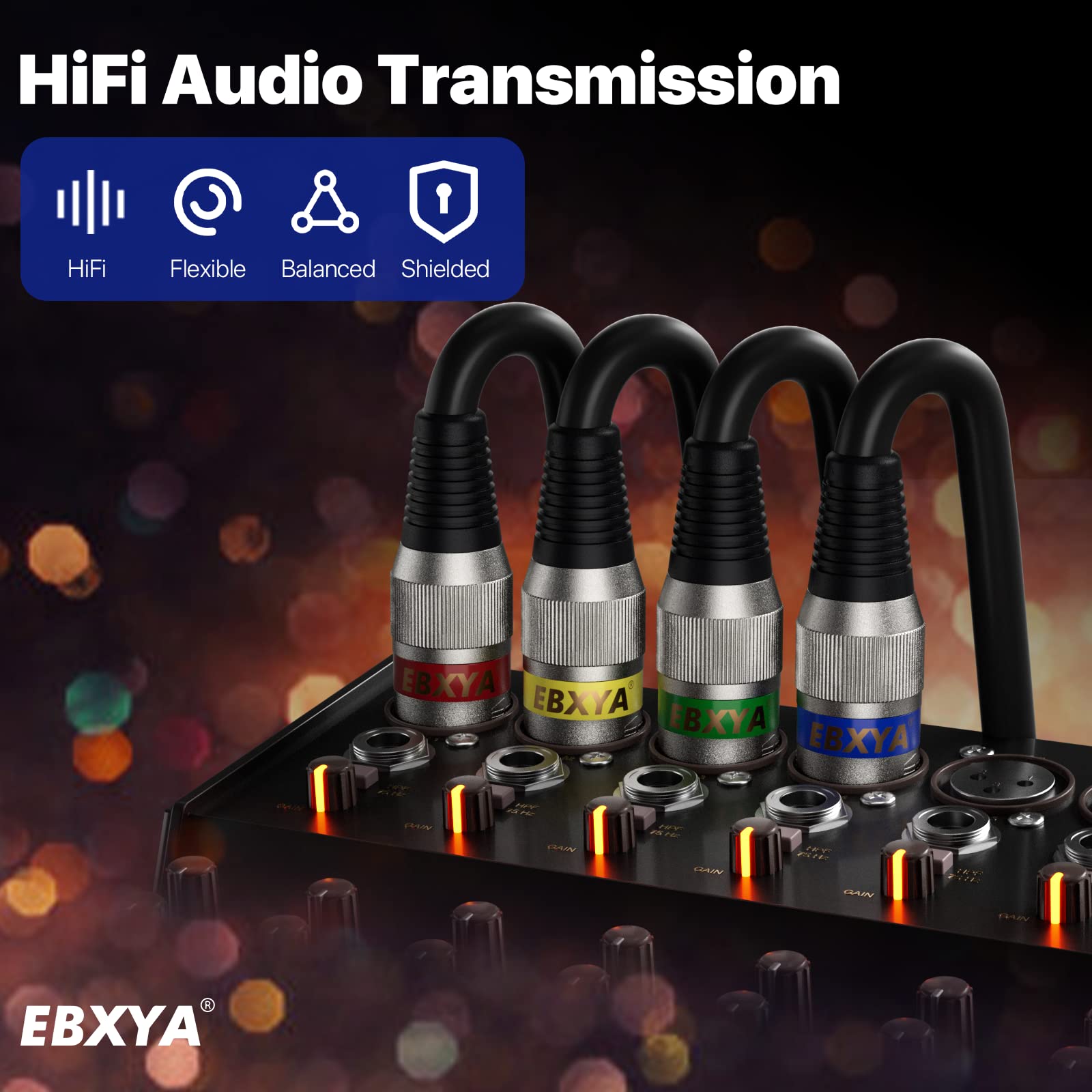 EBXYA XLR Cable 15ft 4 Packs - Premium Balanced DMX Cable with 3-Pin XLR Male to Female Microphone Cable, Black - View 6 of 6