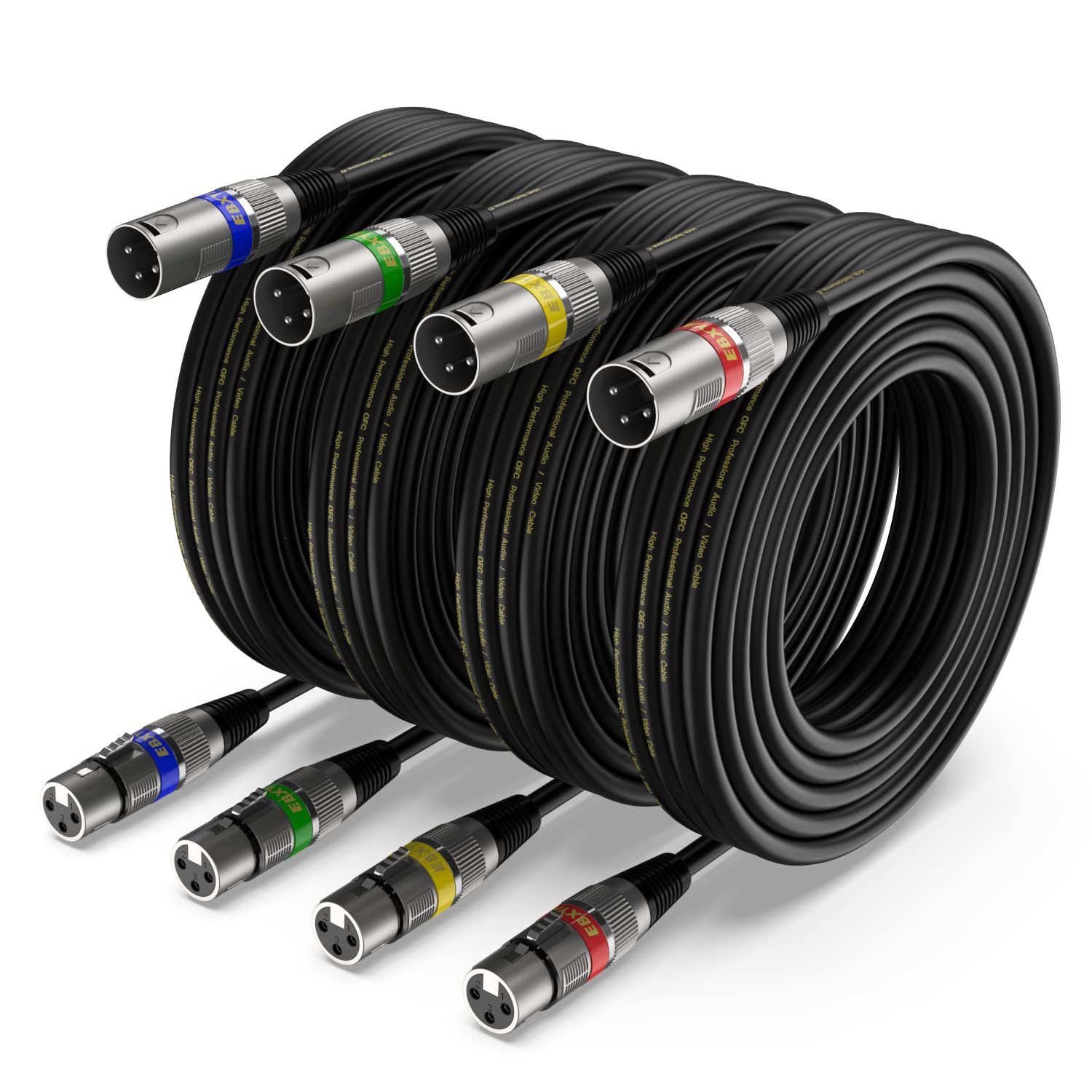 EBXYA XLR Cable 15ft 4 Packs - Premium Balanced DMX Cable with 3-Pin XLR Male to Female Microphone Cable, Black