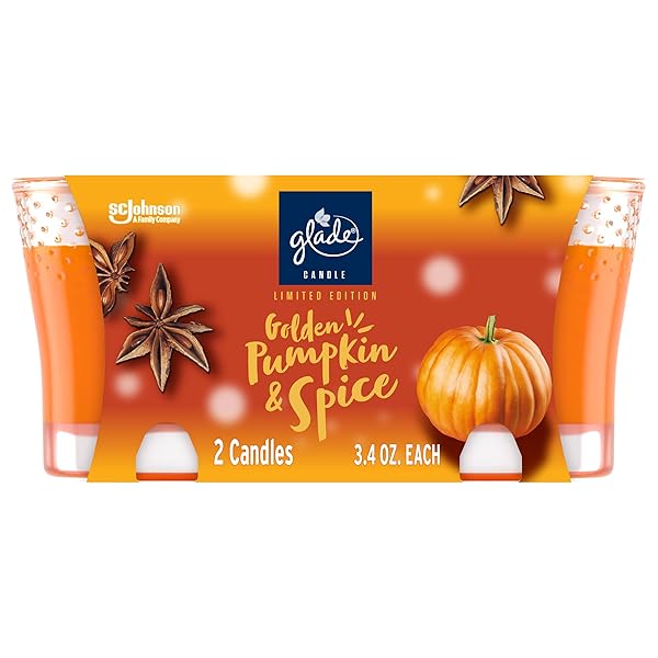 Glade Glade Golden Pumpkin & Spice Candle Jar - Limited Edition Air Freshener, 3.4 oz, 2 Count