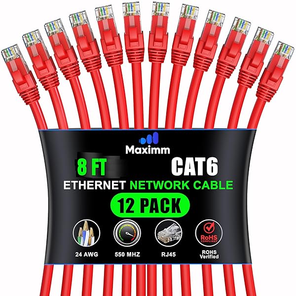 Maximm Maximm 8 Ft Cat 6 Ethernet Cable (12-Pack) - High-Speed UTP LAN & Internet Network Cable in Red - View 2 of 10