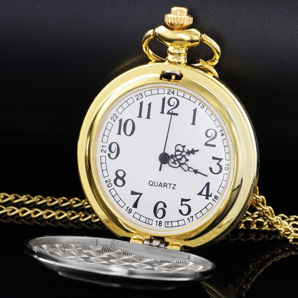 Mens Vintage Pocket Watch with Arabic Numbers Steam Train Design Quartz Gift for Kids Christmas Graduation Birthday Gold Silver CF1235 - View 3 of 7