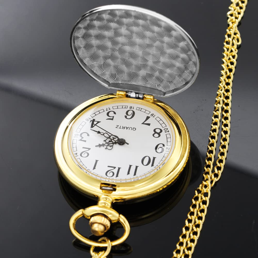 Mens Vintage Pocket Watch with Arabic Numbers Steam Train Design Quartz Gift for Kids Christmas Graduation Birthday Gold Silver CF1235 - View 5 of 7