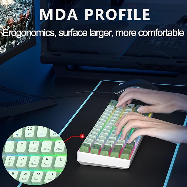 Fogruaden Fogruaden 60 Percent Mechanical Gaming Keyboard RGB Backlit Mini Wired Matcha Red Switch MDA PBT Keycaps for Win Mac PC Laptop - View 7 of 9