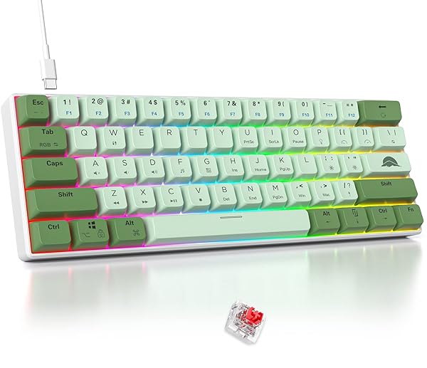 Fogruaden Fogruaden 60 Percent Mechanical Gaming Keyboard RGB Backlit Mini Wired Matcha Red Switch MDA PBT Keycaps for Win Mac PC Laptop - View 3 of 9