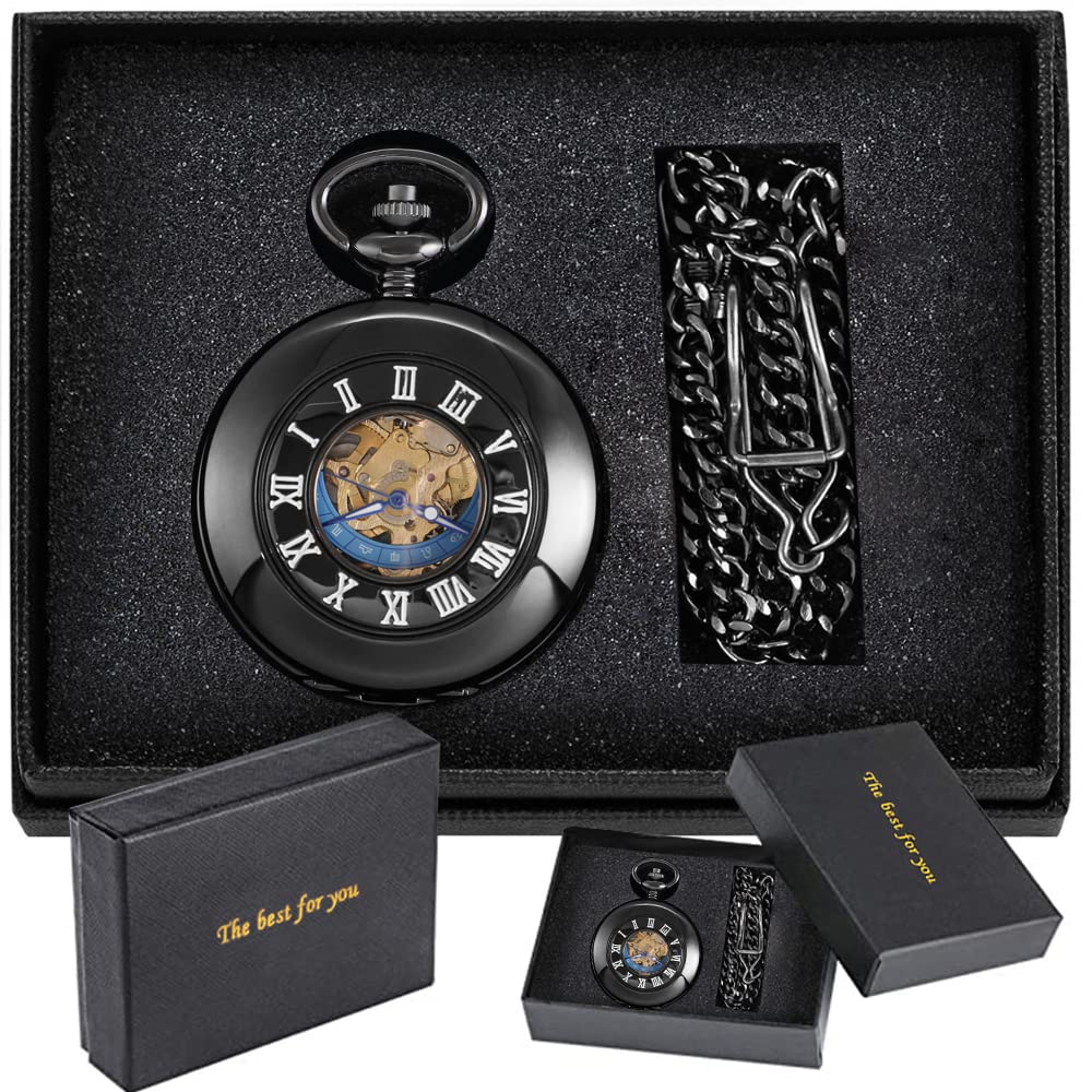 Alwesam Alwesam Steampunk Vintage Mechanical Hand-Wind Roman Carved Case Design with Chain and Box Ideal Gift for Collectors - View 2 of 7