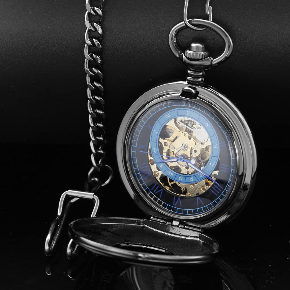 Alwesam Alwesam Steampunk Vintage Mechanical Hand-Wind Roman Carved Case Design with Chain and Box Ideal Gift for Collectors - View 4 of 7