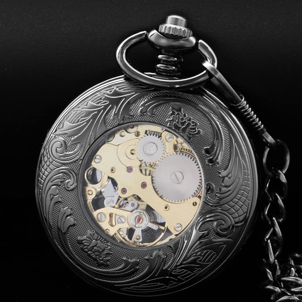 Alwesam Alwesam Steampunk Vintage Mechanical Hand-Wind Roman Carved Case Design with Chain and Box Ideal Gift for Collectors - View 6 of 7