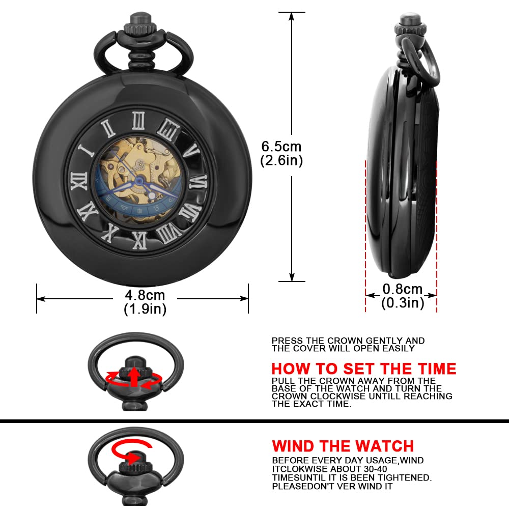 Alwesam Alwesam Steampunk Vintage Mechanical Hand-Wind Roman Carved Case Design with Chain and Box Ideal Gift for Collectors - View 7 of 7