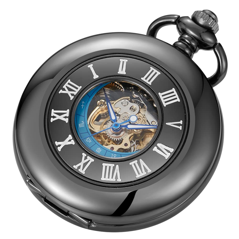 Alwesam Alwesam Steampunk Vintage Mechanical Hand-Wind Roman Carved Case Design with Chain and Box Ideal Gift for Collectors