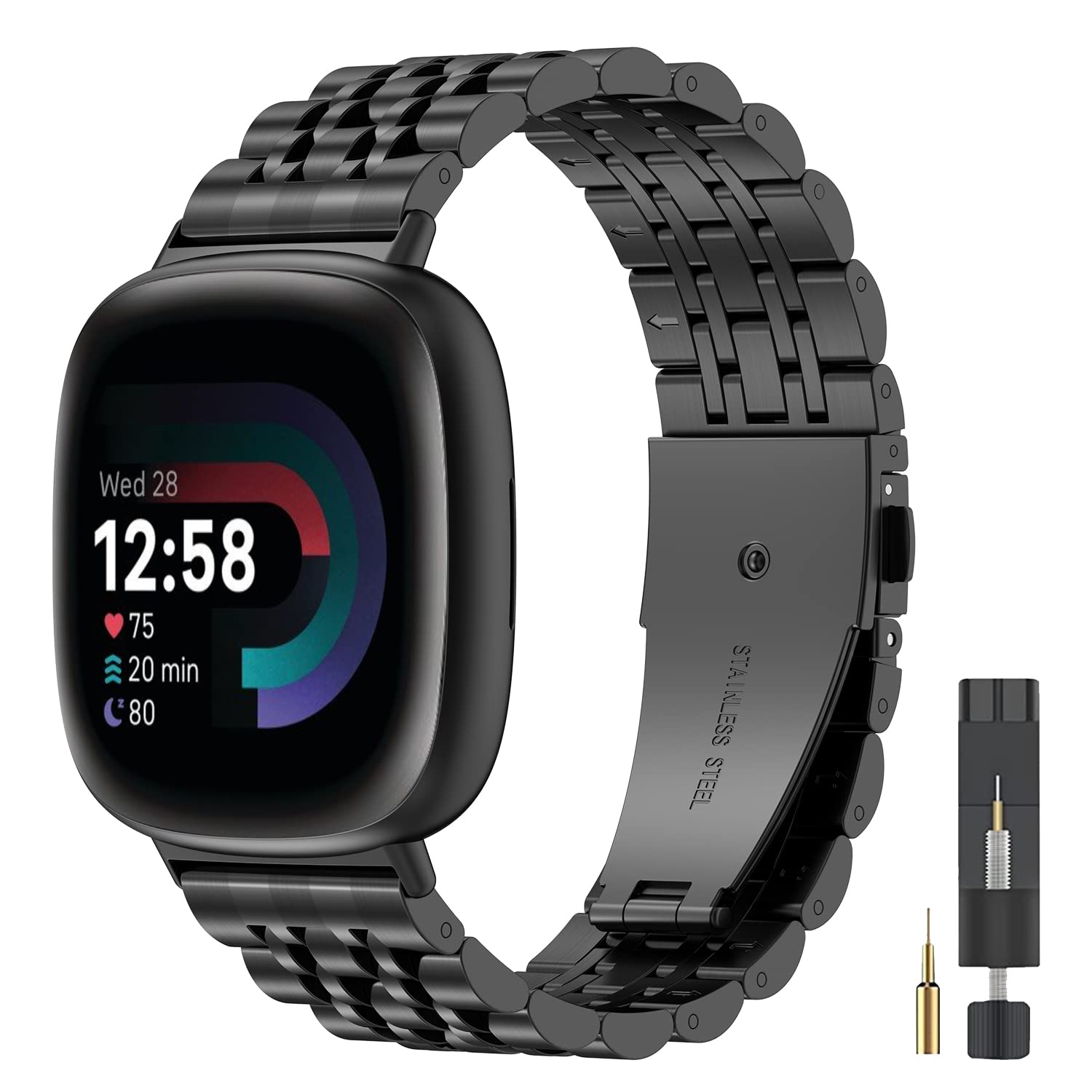 ZPJPPLX for Fitbit Versa 4 Sense 2 Metal Bands for Men Women,Compitaple with Fitbit Versa 3 Sense Stainless Steel Watch Band,Black