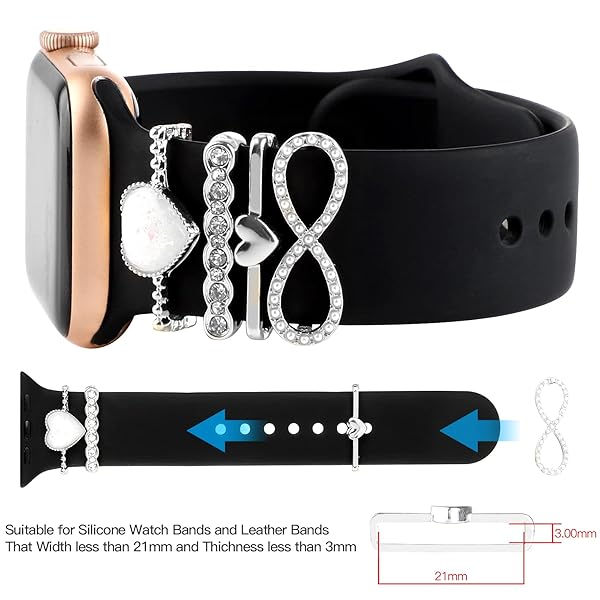 REALSIGN Decorative Apple Watch Band Charms & Loops - Metal Diamond Accessories for Series 1-8, SE, Ultra (No Band Included) - View 7 of 8