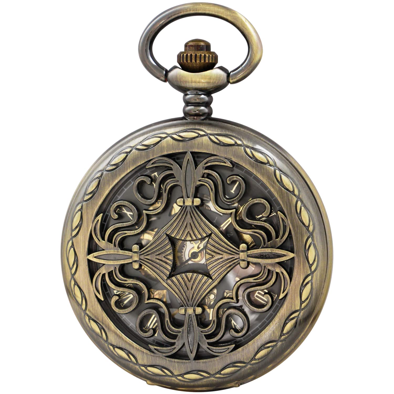 Whodoit Whodoit Retro Bronze Chinese Knot Hollow Mechanical Pocket Watch with Roman Numeral Skeleton Dial for Men - View 8 of 8