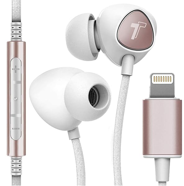 Thore Thore iPhone Earphones V110: MFi Certified Braided Lightning Earbuds for iPhone 12/13/14 Pro Max - Sweat/Water Resistant with Mic