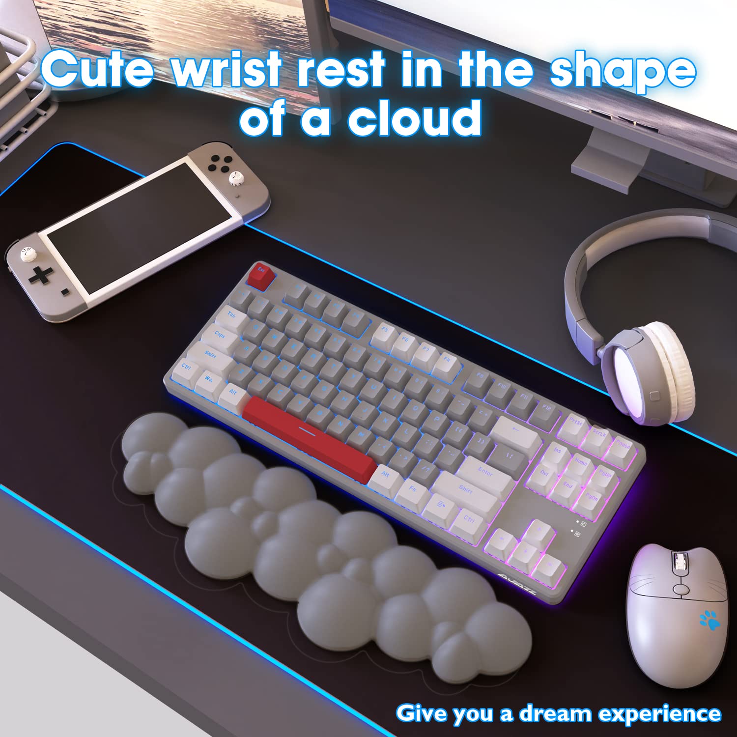 Keyboard Cloud Wrist Rest,PU High Density Memory Foam with Non-Slip Base for Typing Pain Relief,Ergonomic Keyboard Pad with Wrist Support for Home - View 3 of 8