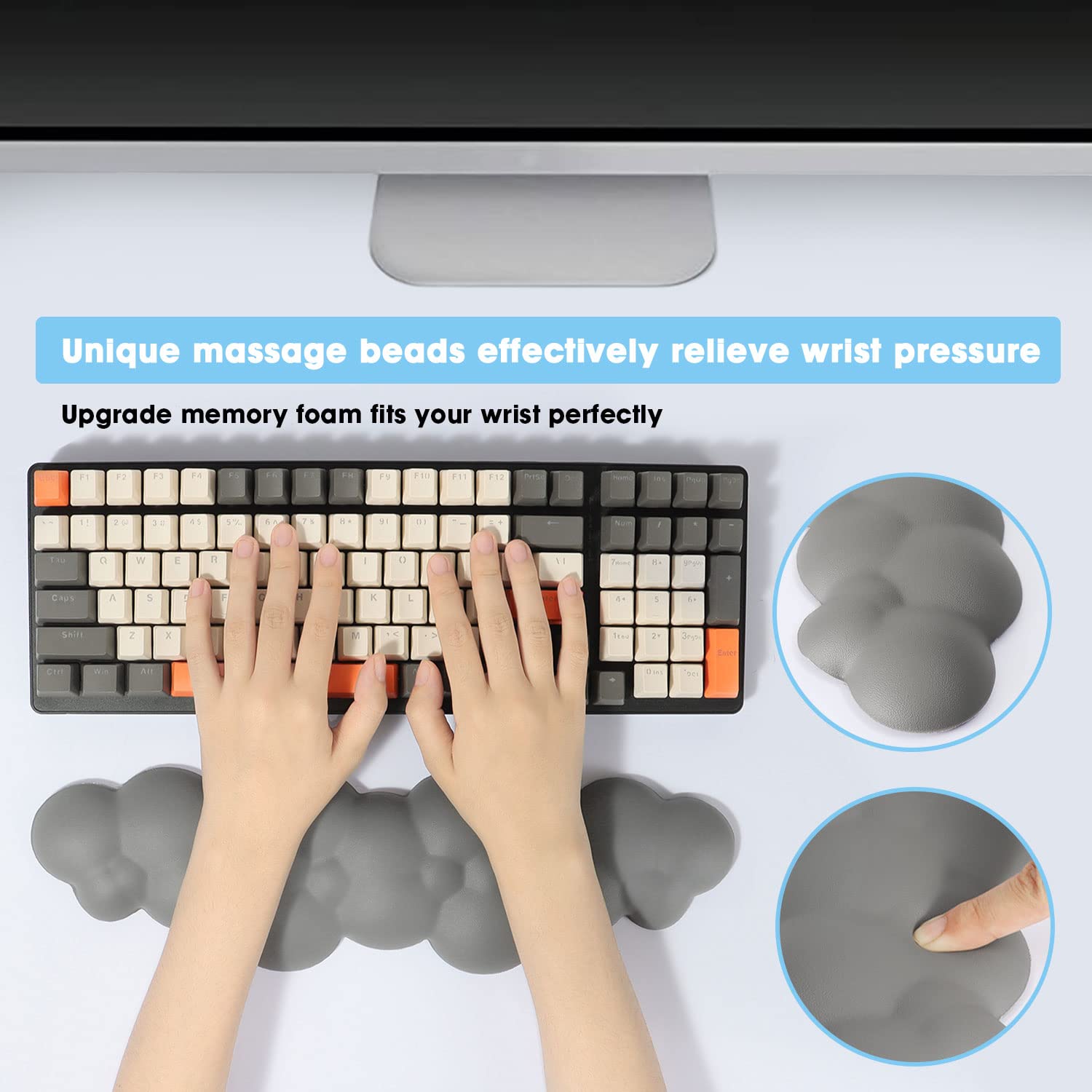 Keyboard Cloud Wrist Rest,PU High Density Memory Foam with Non-Slip Base for Typing Pain Relief,Ergonomic Keyboard Pad with Wrist Support for Home - View 5 of 8