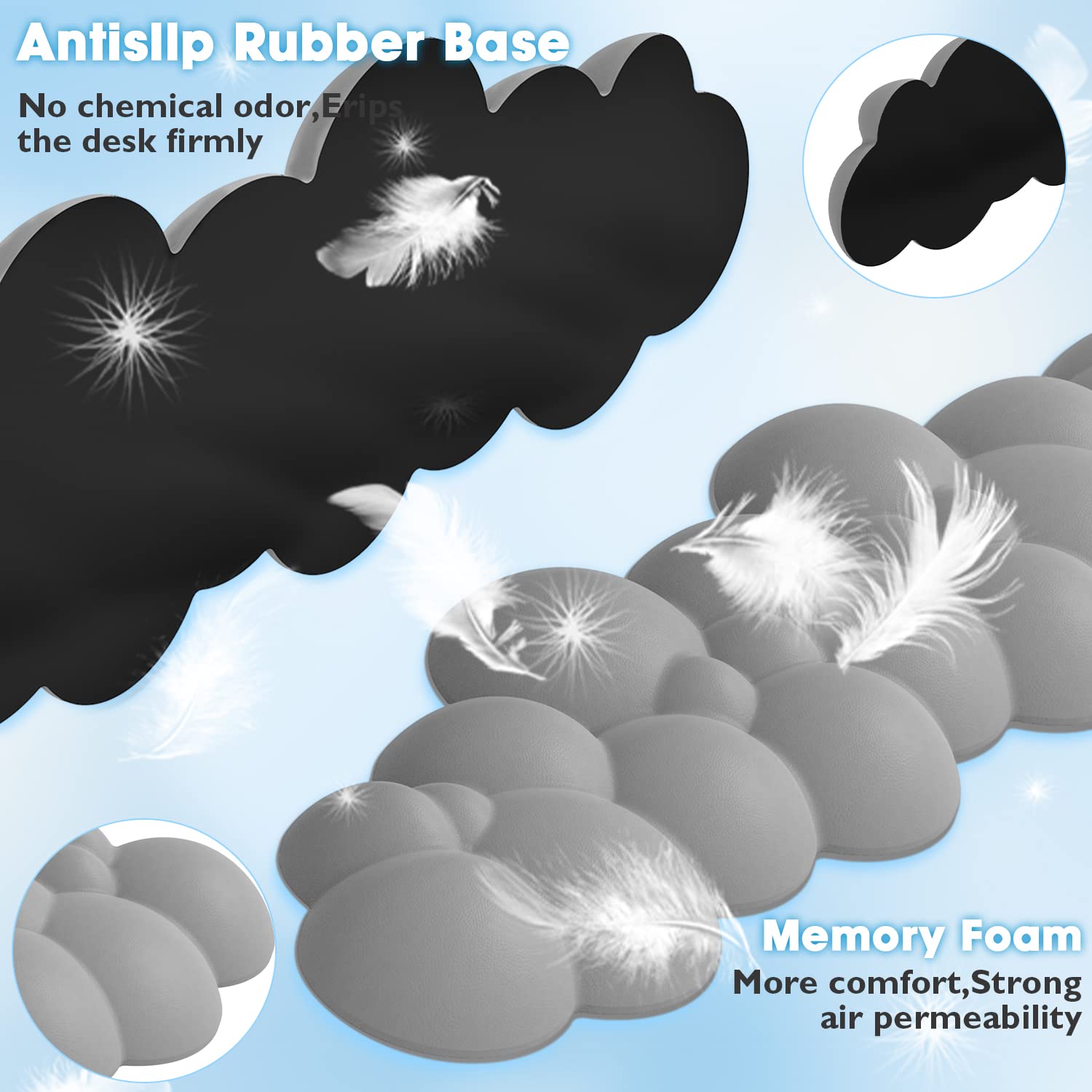 Keyboard Cloud Wrist Rest,PU High Density Memory Foam with Non-Slip Base for Typing Pain Relief,Ergonomic Keyboard Pad with Wrist Support for Home - View 7 of 8