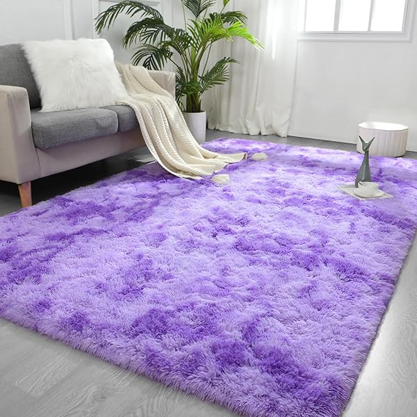 FlyDOIT FlyDOIT Purple Tie-Dyed Large Shaggy Rug 4x6 Feet Ultra Soft Plush Carpet for Living Room Bedroom Kids Nursery Home Decor