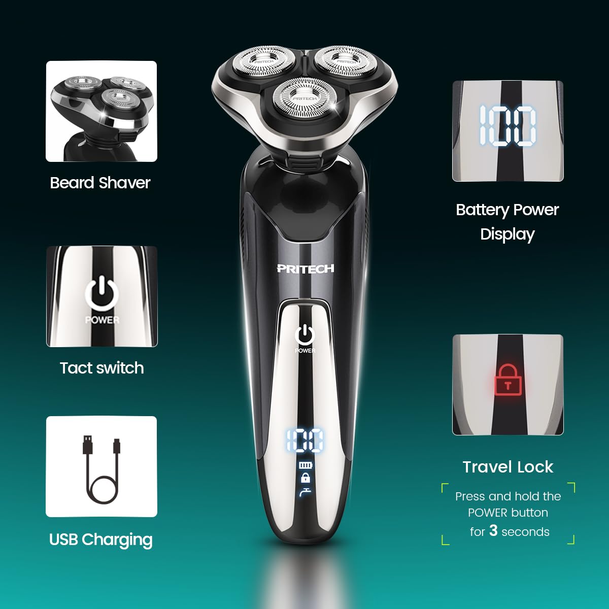 Electric Razor for Men - Rechargeable Electric Shaver for Men, Rechargeable Waterproof Wet Dry Cordless Razor - View 2 of 7