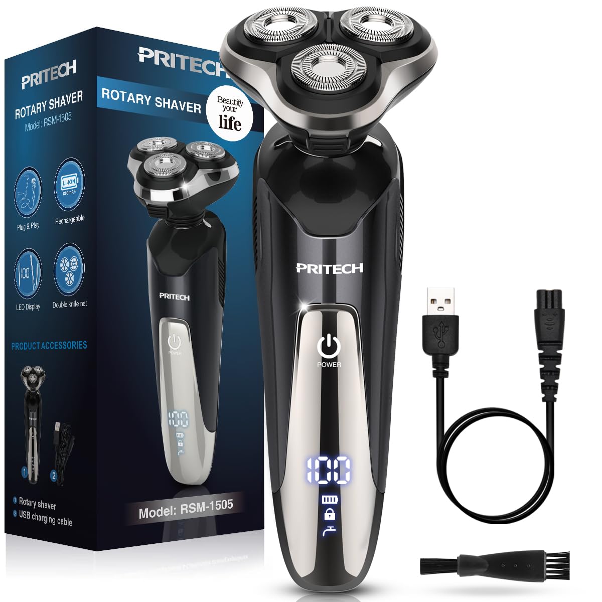Electric Razor for Men - Rechargeable Electric Shaver for Men, Rechargeable Waterproof Wet Dry Cordless Razor