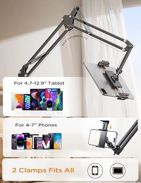LISEN LISEN Ultra Sturdy Tablet Holder Stand for Desk Mount with Gooseneck Clamps Fits iPhone iPad Air Mini 7 Kindle 4-13 Inch Devices - View 4 of 8