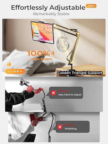 LISEN LISEN Ultra Sturdy Tablet Holder Stand for Desk Mount with Gooseneck Clamps Fits iPhone iPad Air Mini 7 Kindle 4-13 Inch Devices - View 5 of 8