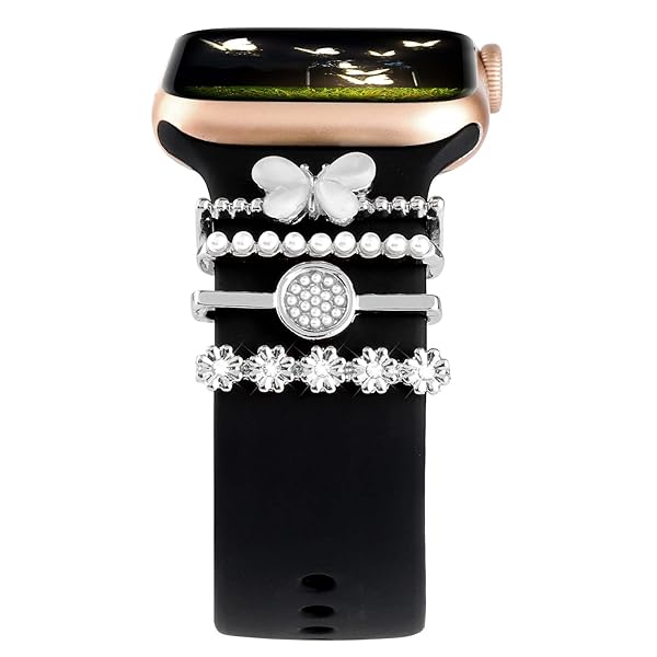 Decorative Apple Watch Band Charms & Rings - Compatible with Series 1-8, SE, Ultra | Metal Diamond Accessories