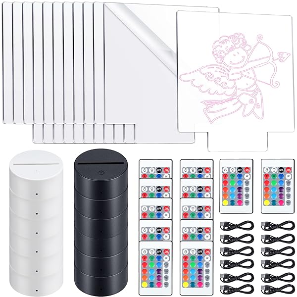 Riakrum Riakrum 12 Pieces LED Light Display Base with Acrylic Square Sheet 16 Colors 4 Modes Remote Control USB for DIY Craft Room Bar Gift Lamp Set