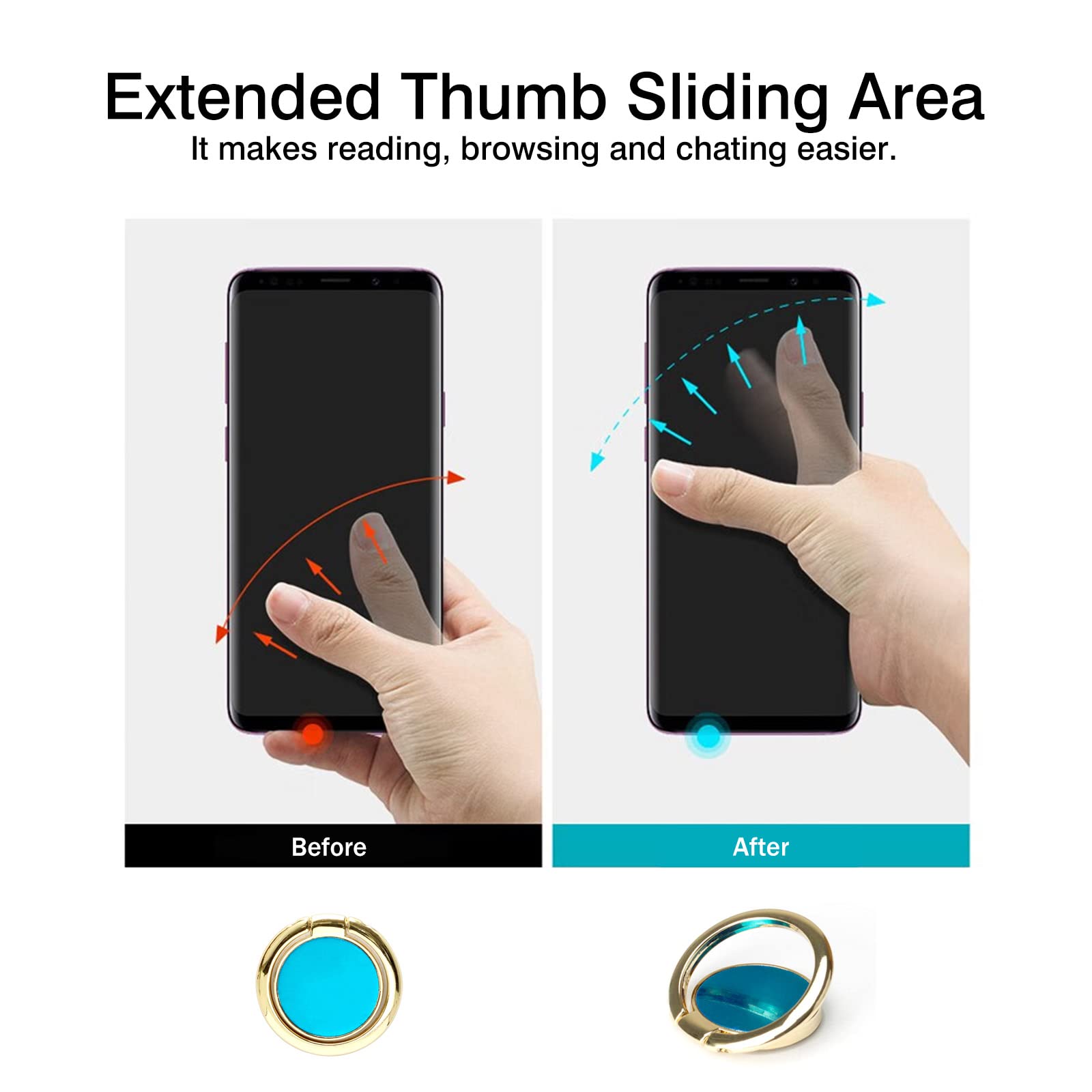 [2 Pack] Round Mirror Design Cell Phone Ring Holder Stand, 360 Degree Rotation and 180 DegreeAdjustable Finger Ring Kickstand with Polished Metal - View 6 of 7