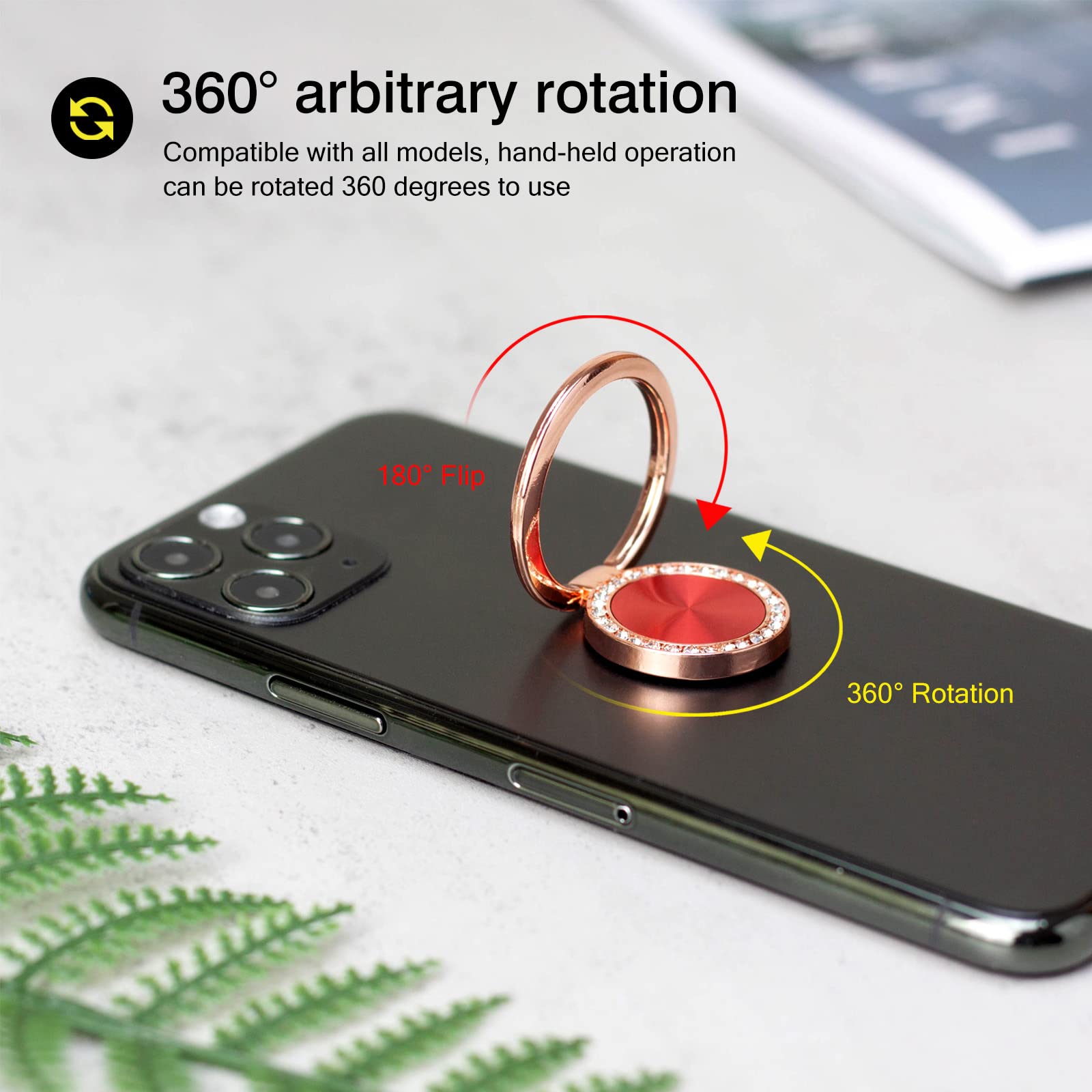 [2 Pack] Concentric Circular Texture Diamond Setting Cell Phone Ring Holder Stand, 360 Degree Rotation and 180 DegreeAdjustable Finger Ring Kickstand - View 2 of 7