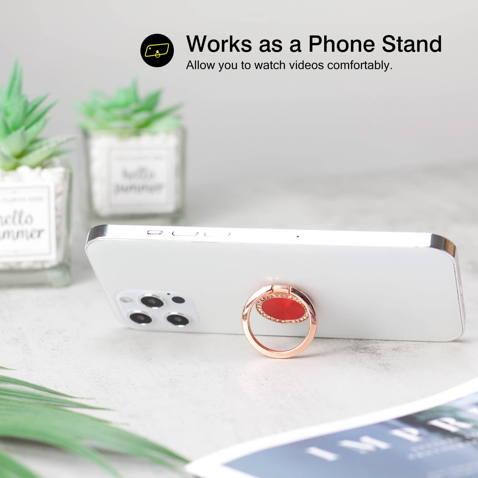 [2 Pack] Concentric Circular Texture Diamond Setting Cell Phone Ring Holder Stand, 360 Degree Rotation and 180 DegreeAdjustable Finger Ring Kickstand - View 3 of 7