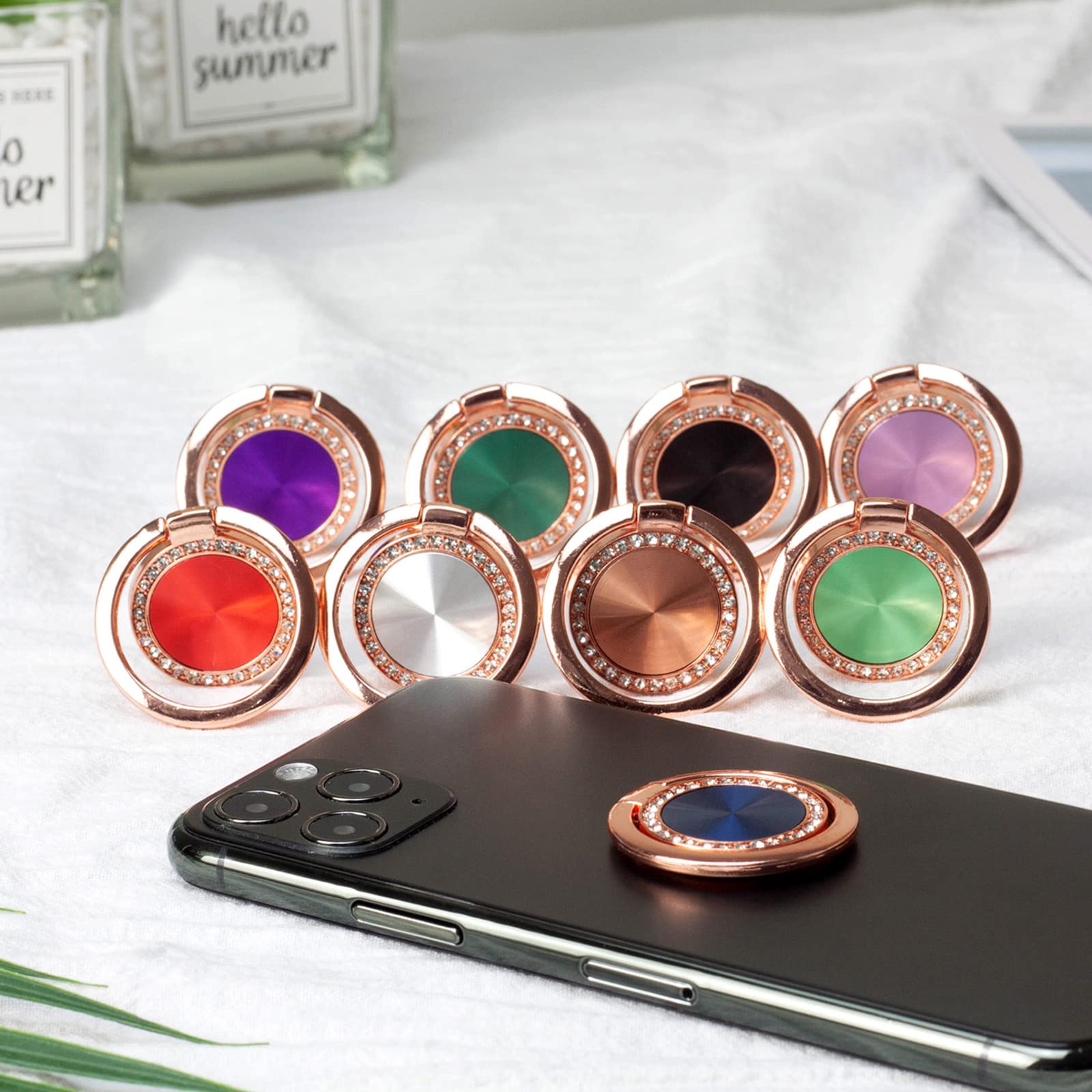 [2 Pack] Concentric Circular Texture Diamond Setting Cell Phone Ring Holder Stand, 360 Degree Rotation and 180 DegreeAdjustable Finger Ring Kickstand - View 7 of 7