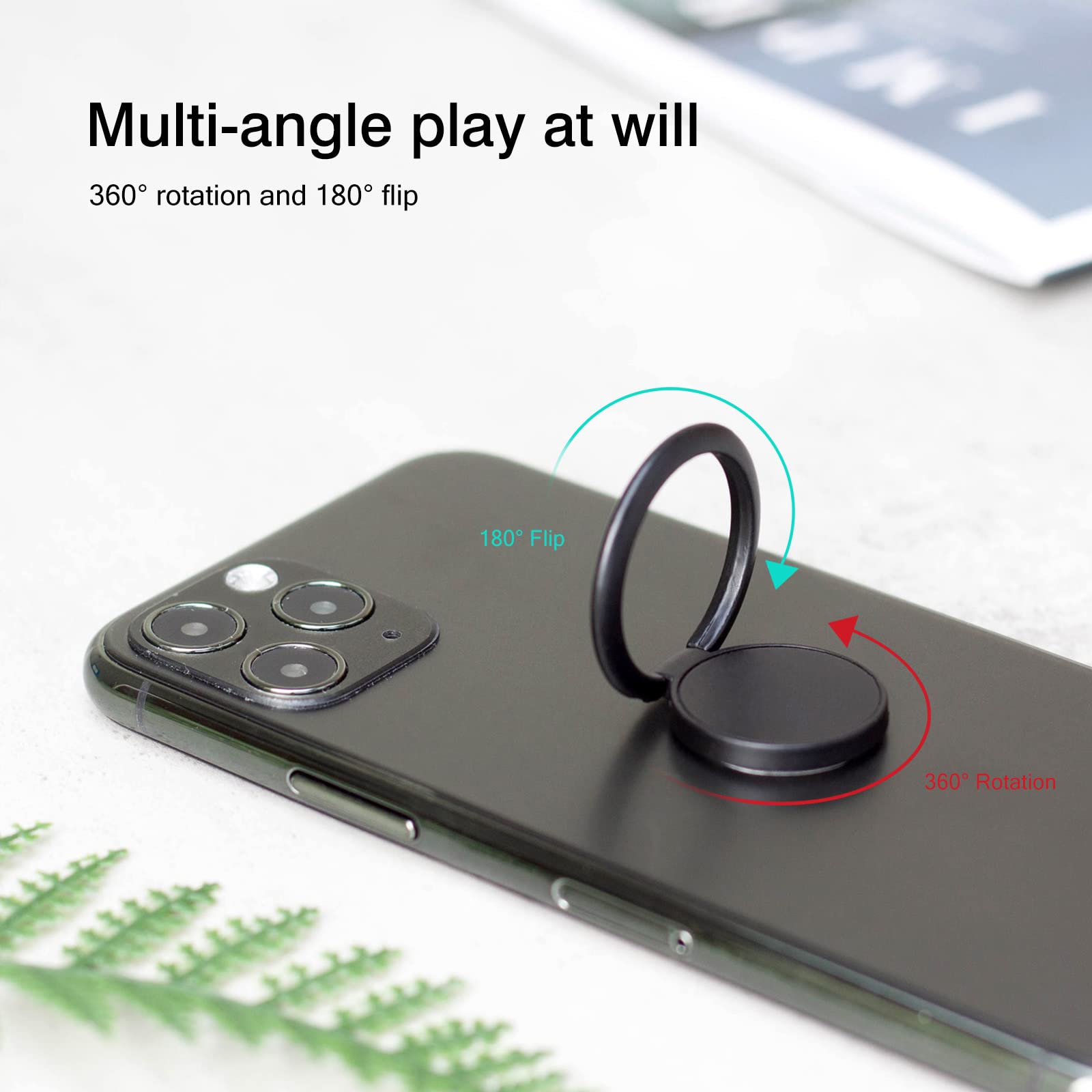 [2 Pack] Matte Finish Round Ultra-thin Cell Phone Ring Holder Stand,360 Degree Rotation and 180 Degree Adjustable Finger Ring Kickstand with Frosted - View 4 of 7