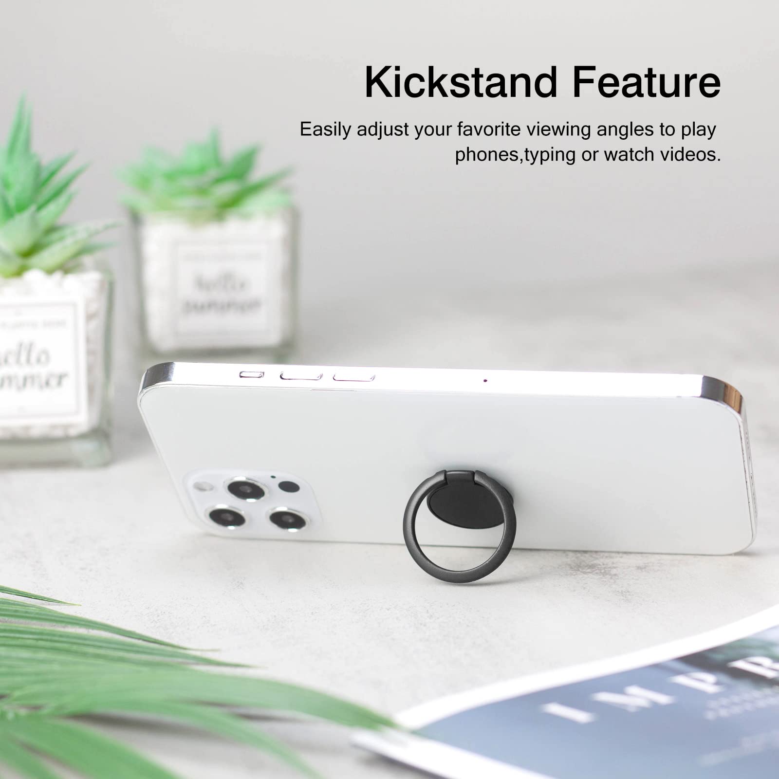 [2 Pack] Matte Finish Round Ultra-thin Cell Phone Ring Holder Stand,360 Degree Rotation and 180 Degree Adjustable Finger Ring Kickstand with Frosted - View 5 of 7