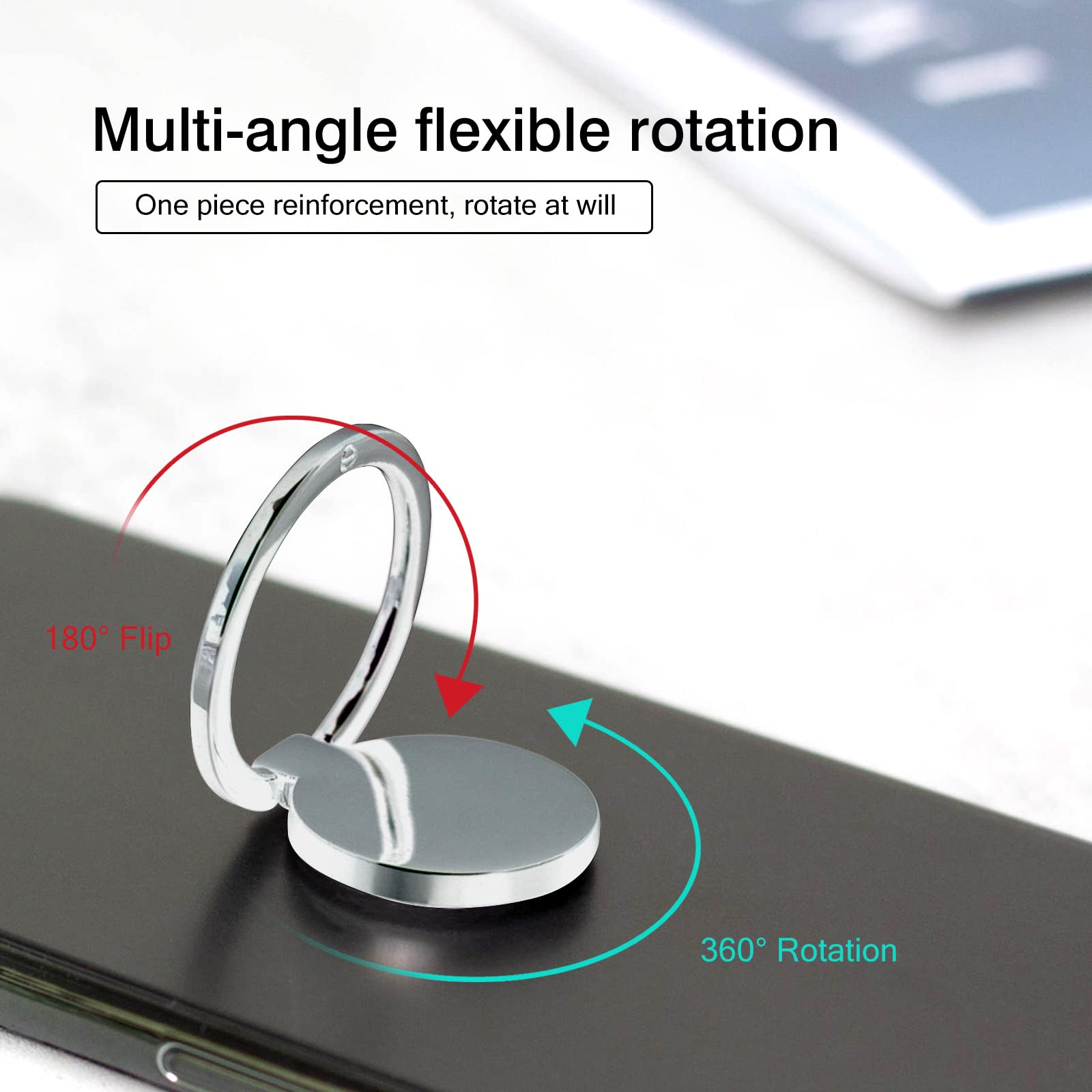 [2 Pack] Round Ultra-thin Cell Phone Ring Holder Stand,360 Degree Rotation and 180 Degree Adjustable Finger Ring Kickstand with Polished Metal Phone - View 2 of 7