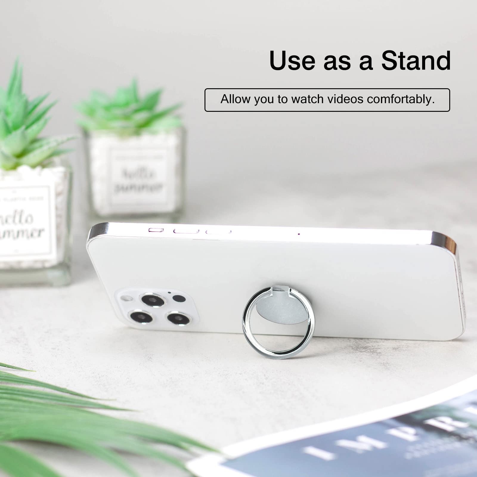 [2 Pack] Round Ultra-thin Cell Phone Ring Holder Stand,360 Degree Rotation and 180 Degree Adjustable Finger Ring Kickstand with Polished Metal Phone - View 4 of 7