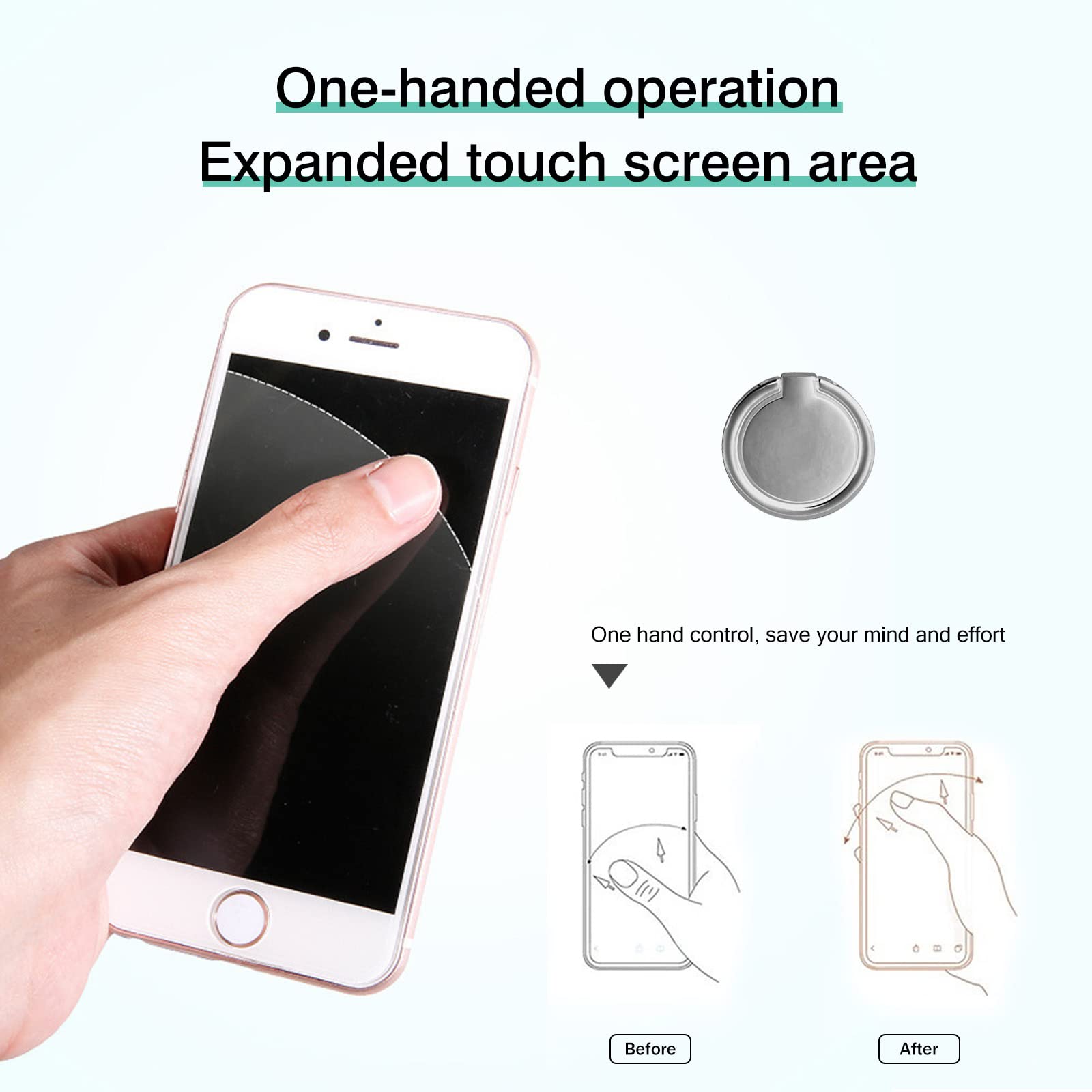 [2 Pack] Round Ultra-thin Cell Phone Ring Holder Stand,360 Degree Rotation and 180 Degree Adjustable Finger Ring Kickstand with Polished Metal Phone - View 6 of 7