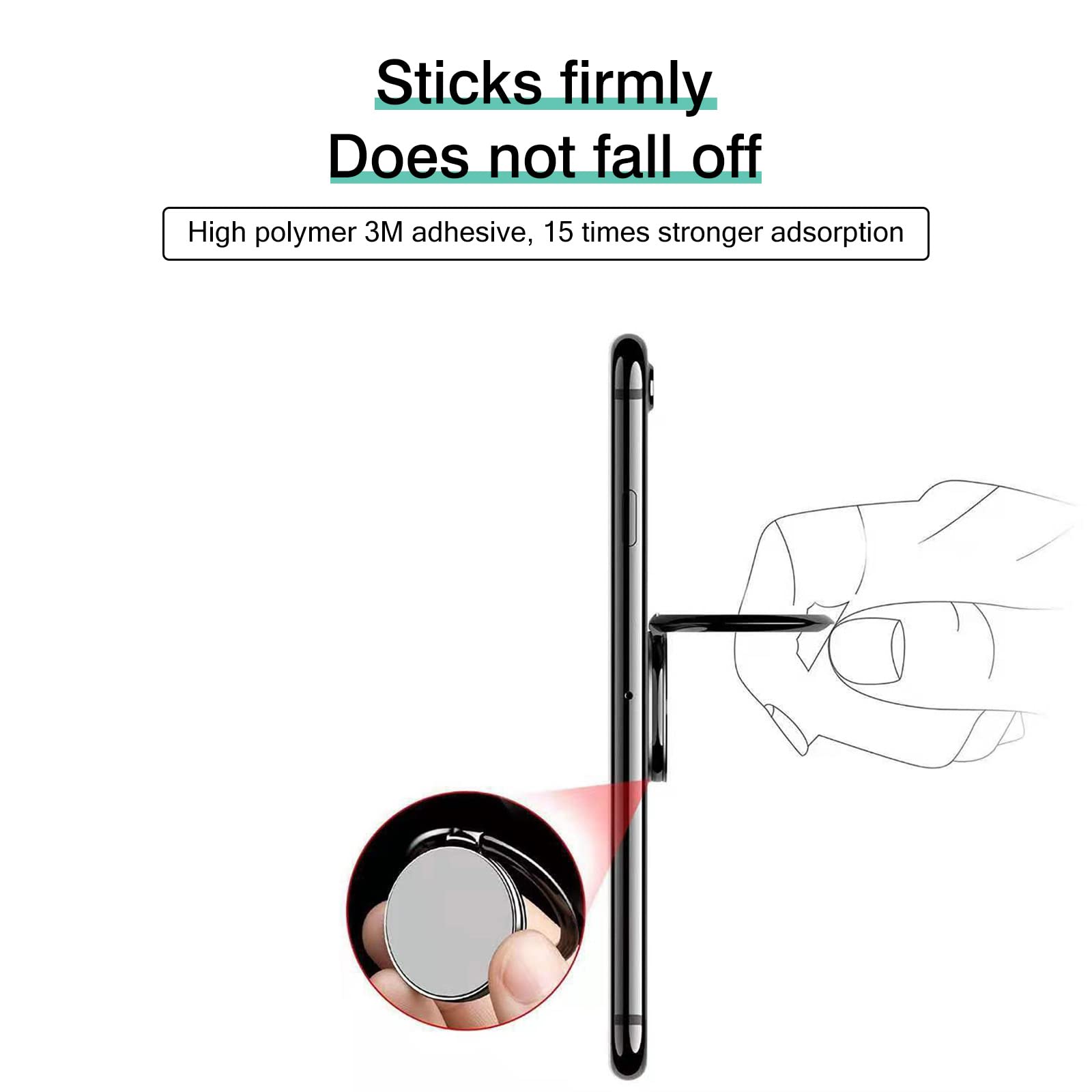 [2 Pack] Round Ultra-thin Cell Phone Ring Holder Stand,360 Degree Rotation and 180 Degree Adjustable Finger Ring Kickstand with Polished Metal Phone - View 7 of 7